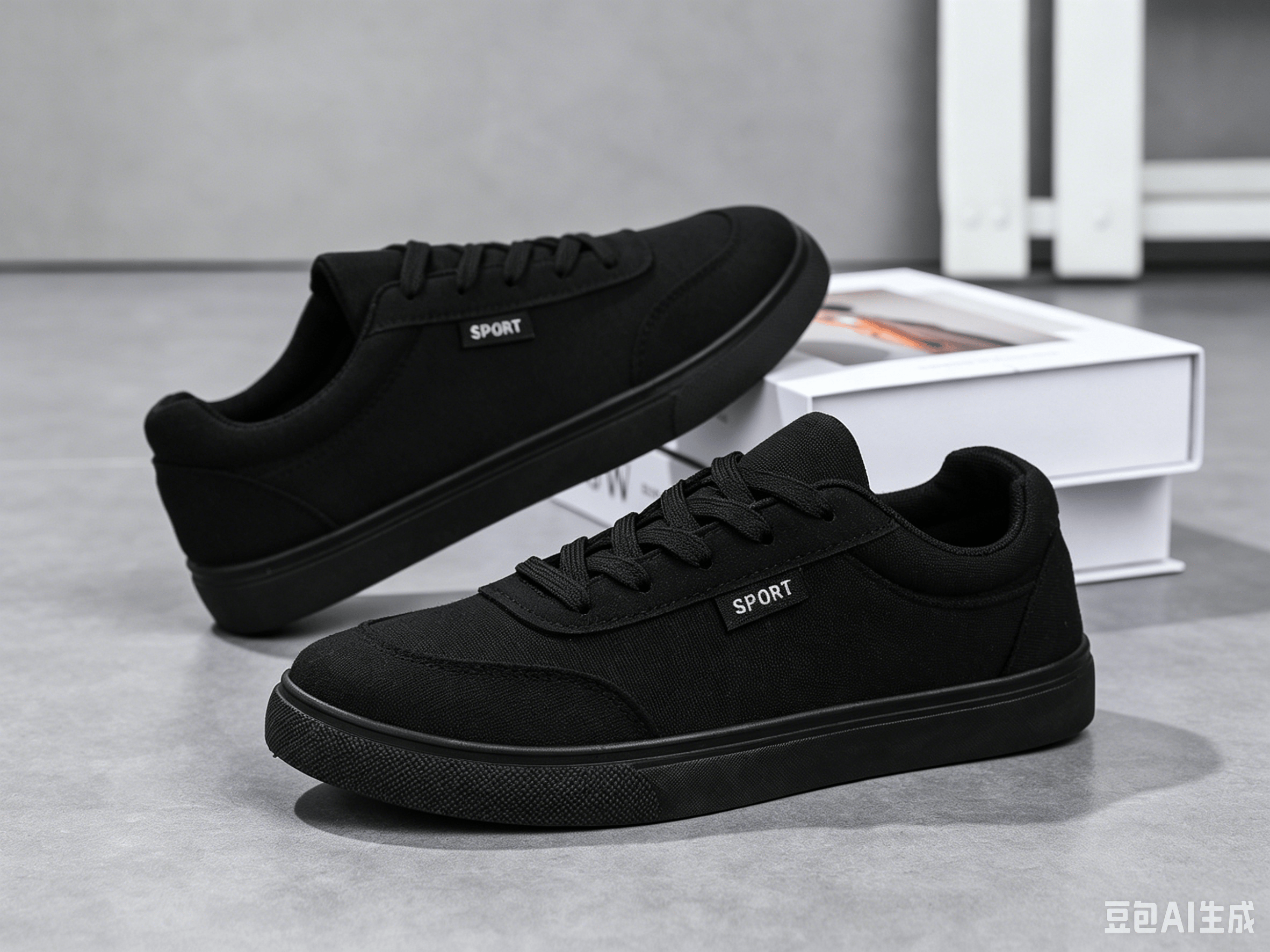 Black Plain Lace Ups Sneakers