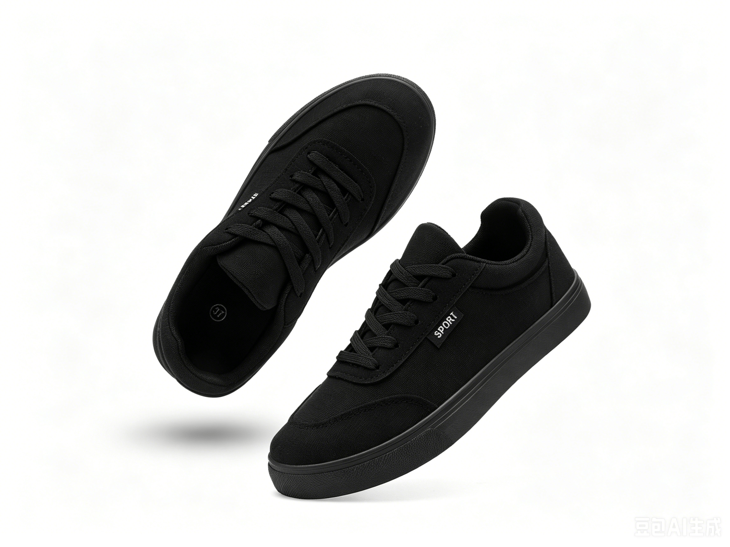 Black Plain Lace Ups Sneakers