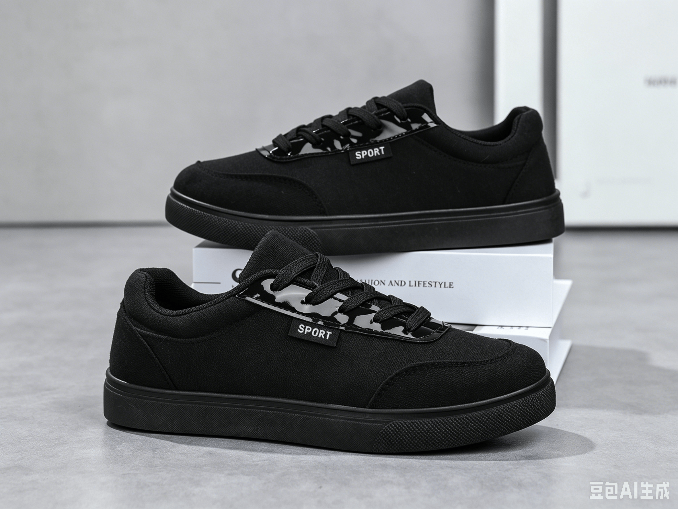 Black Plain Lace Ups Sneakers