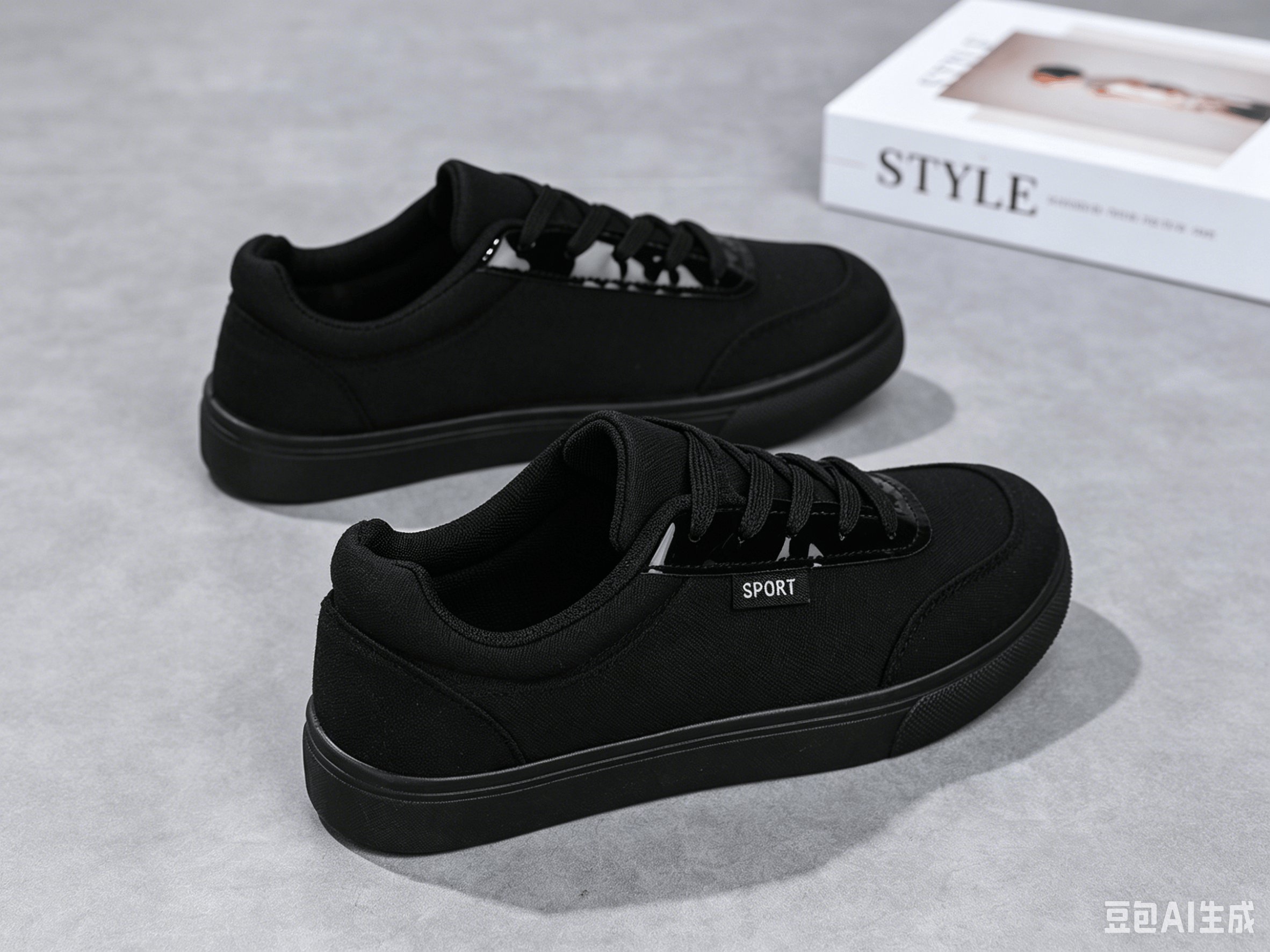 Black Plain Lace Ups Sneakers