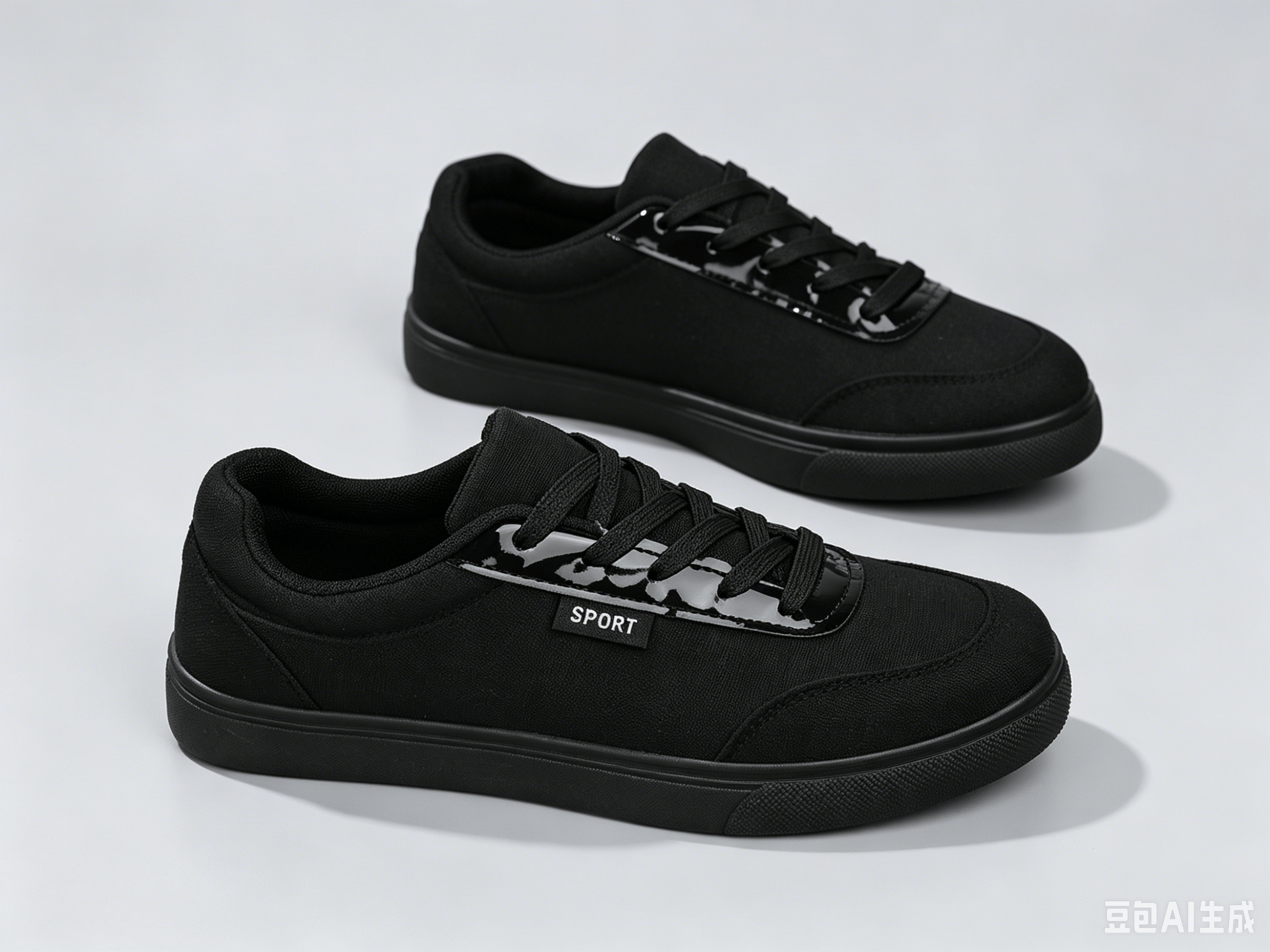 Black Plain Lace Ups Sneakers
