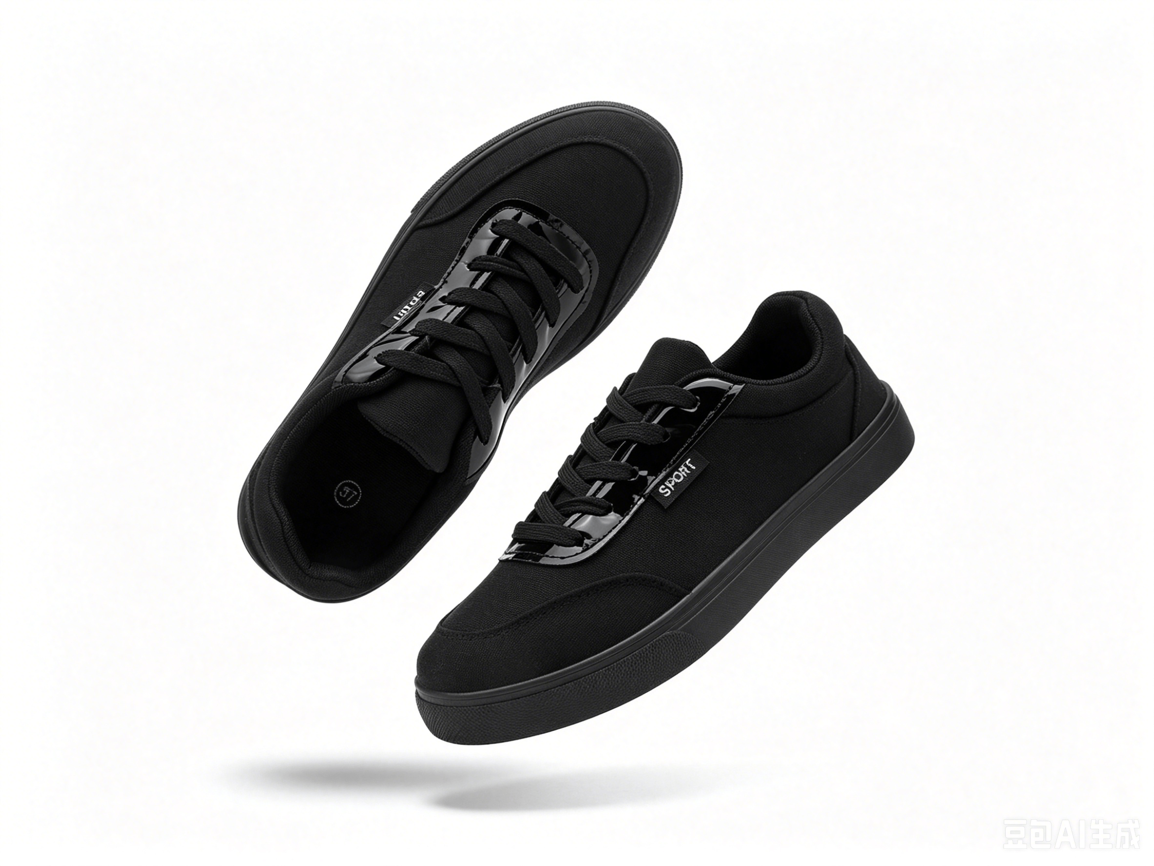 Black Plain Lace Ups Sneakers