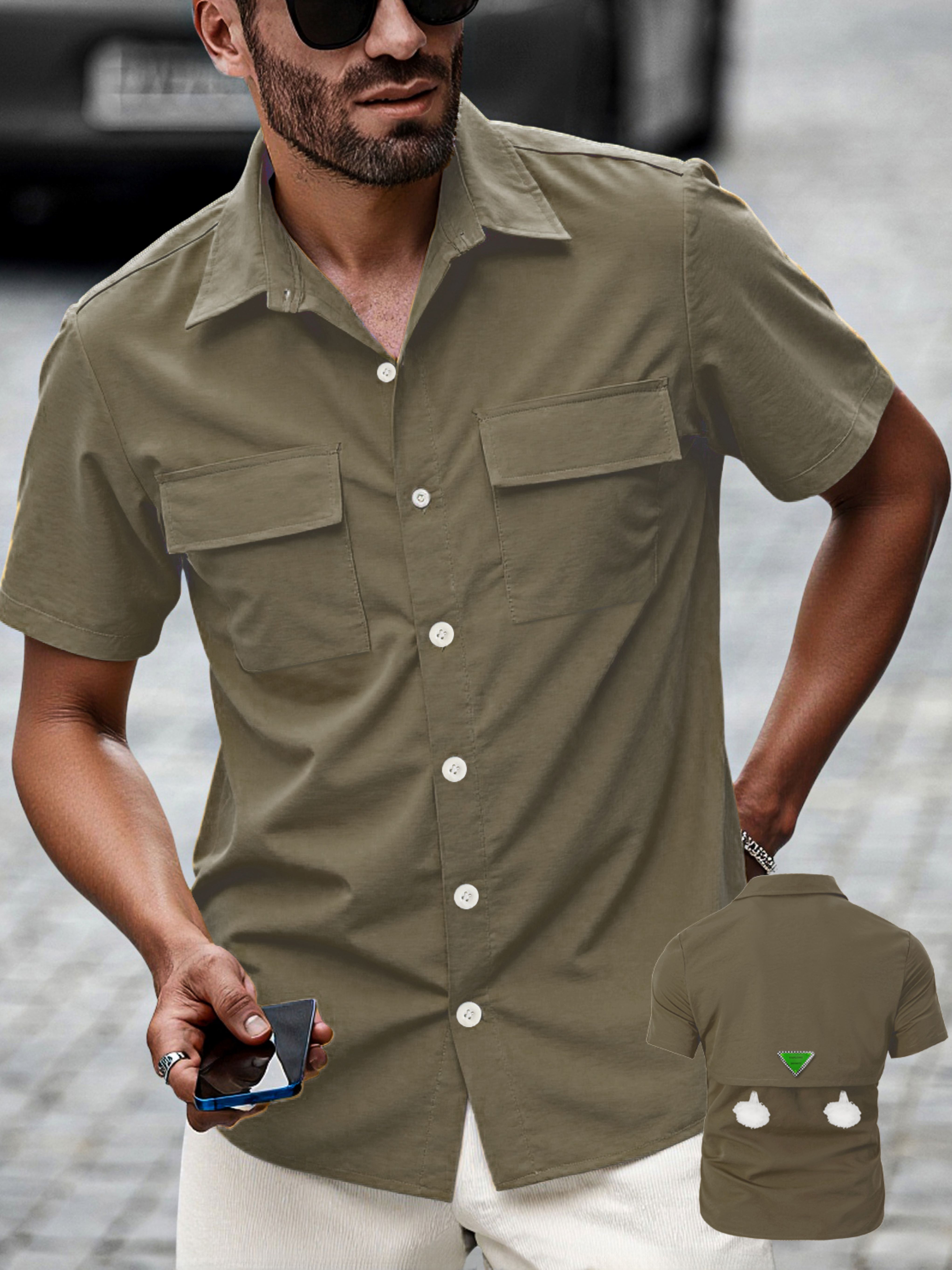 Men Casual Utility Work Shirt with Flap Pocket