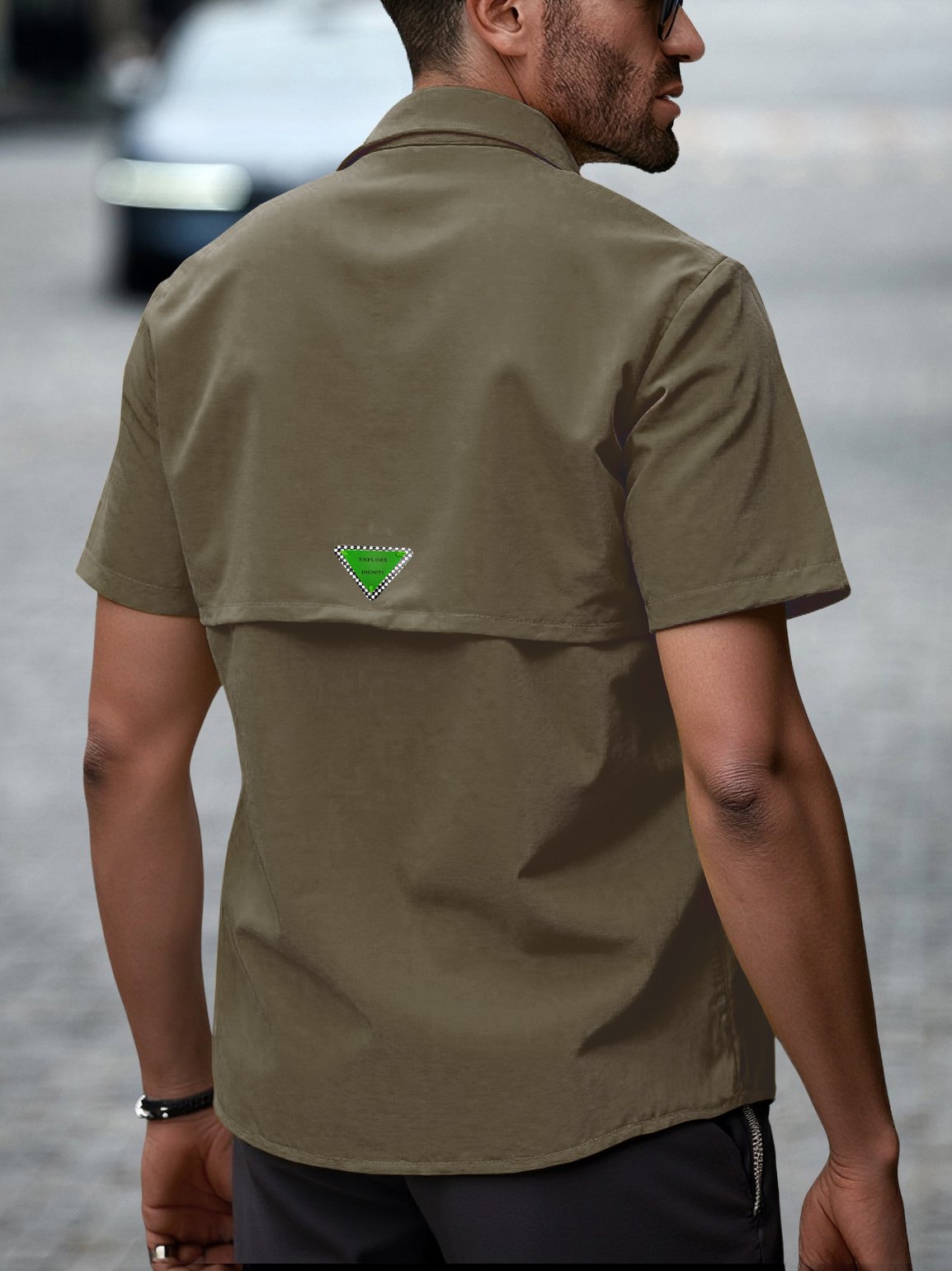 Men Casual Utility Work Shirt with Flap Pocket