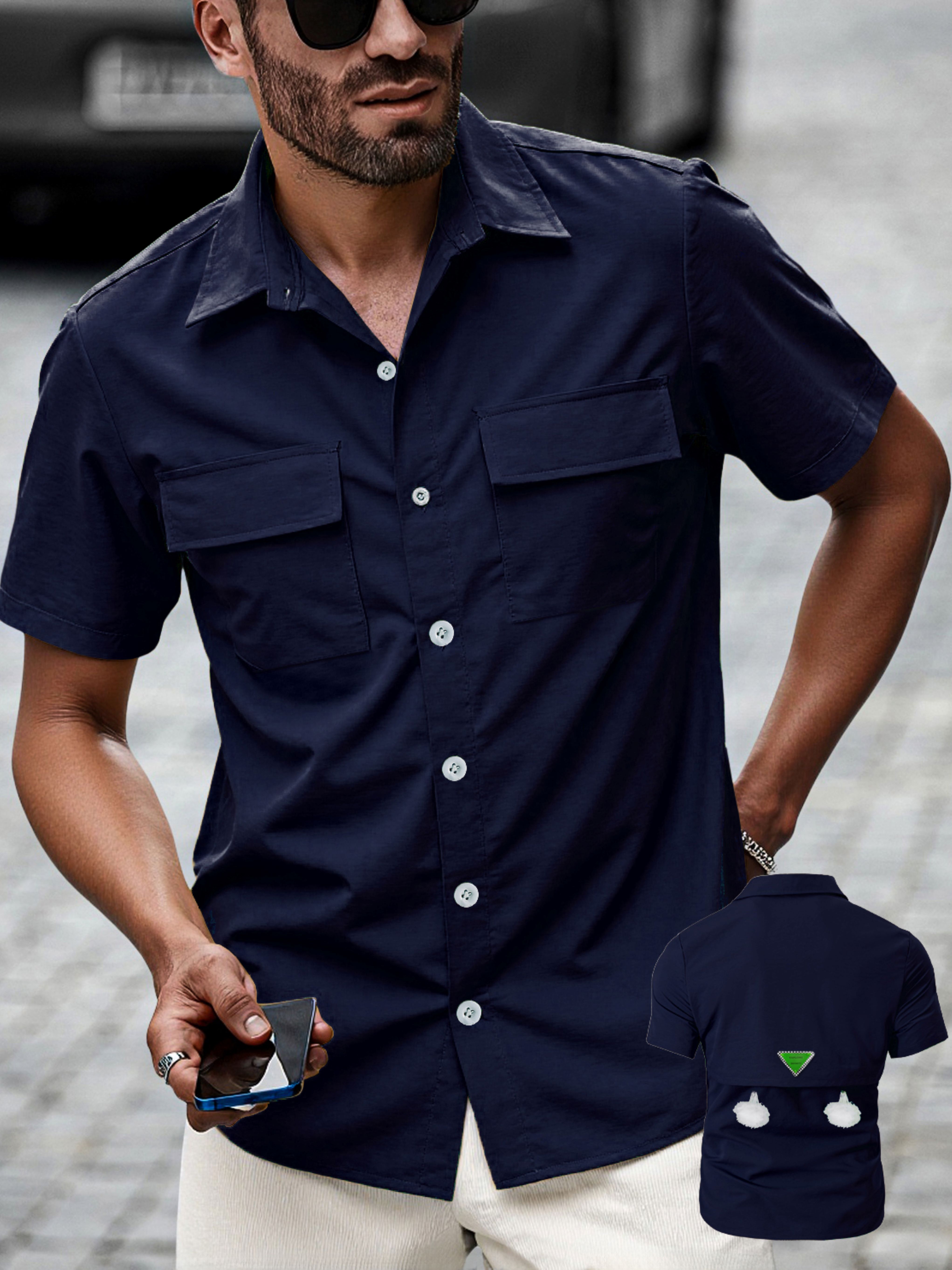 Men Casual Utility Work Shirt with Flap Pocket