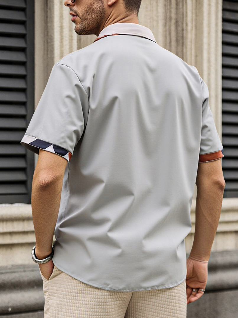 Men Casual Short Sleeve Shirt with Printed Trim