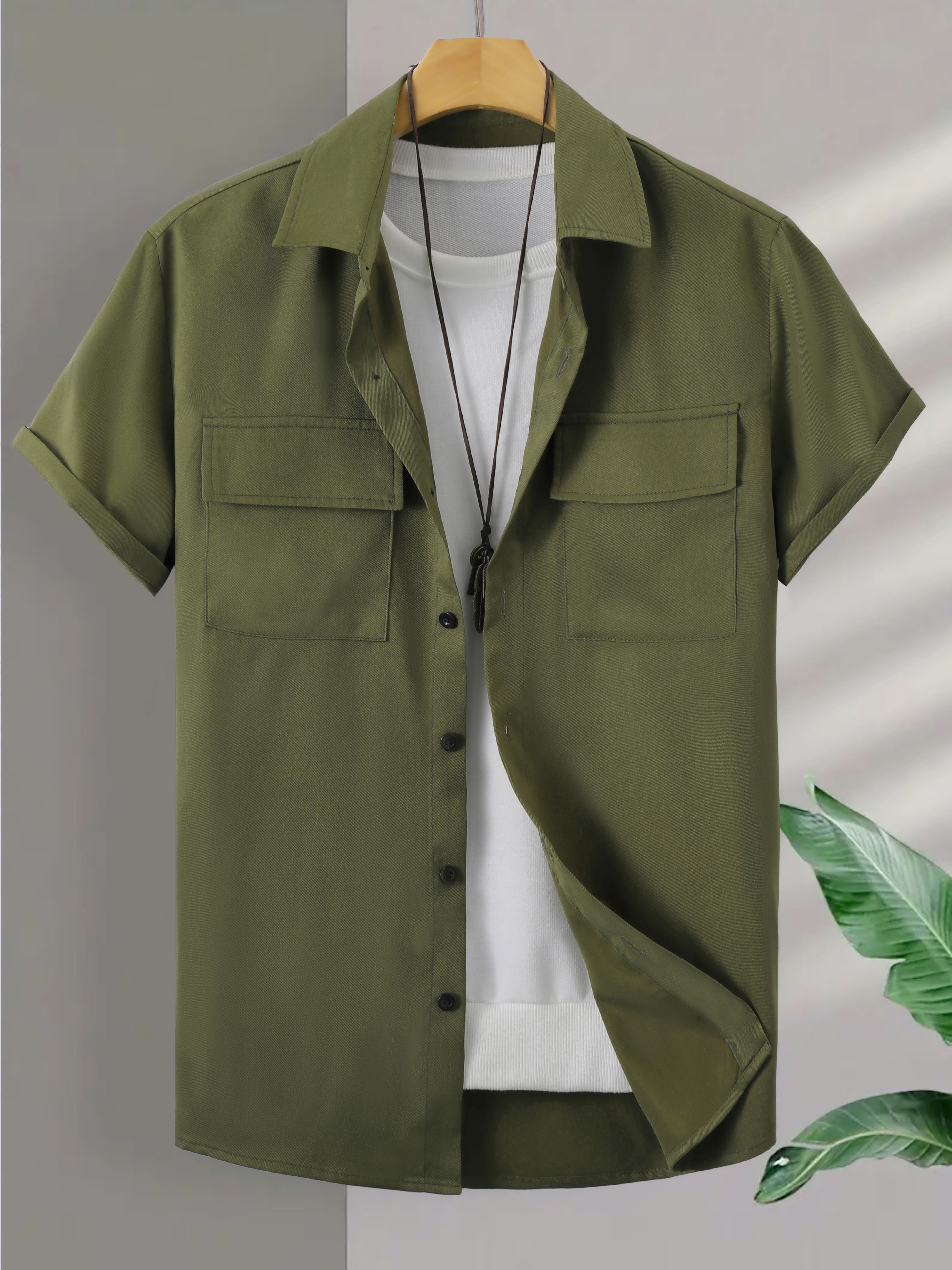 Men Casual Cargo Shirt with Short Sleeve