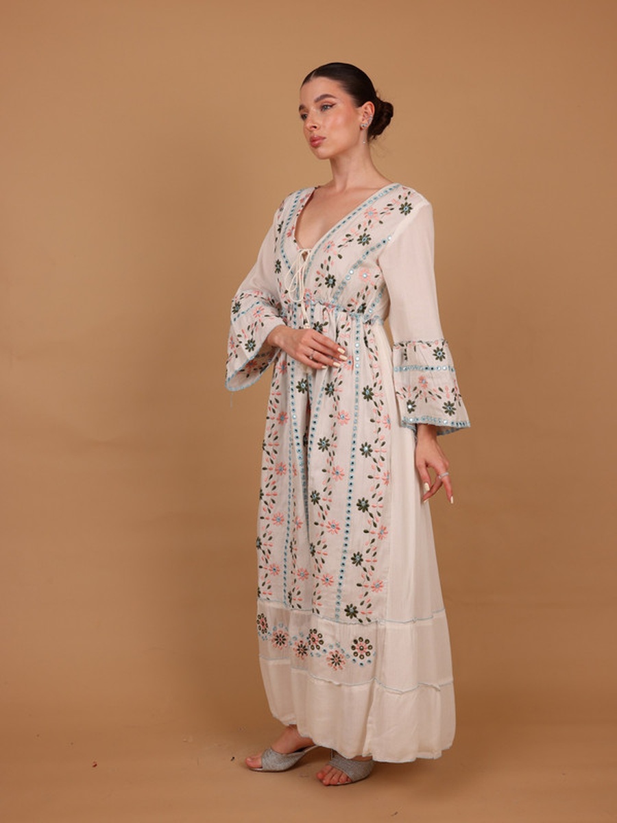 Lina Embroidered Mirror Work A-Line Maxi Dress