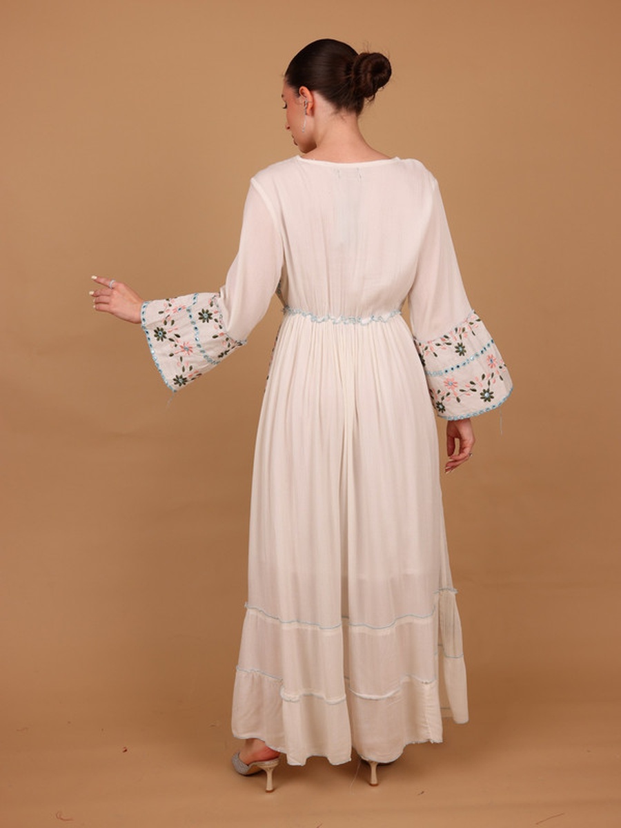 Lina Embroidered Mirror Work A-Line Maxi Dress