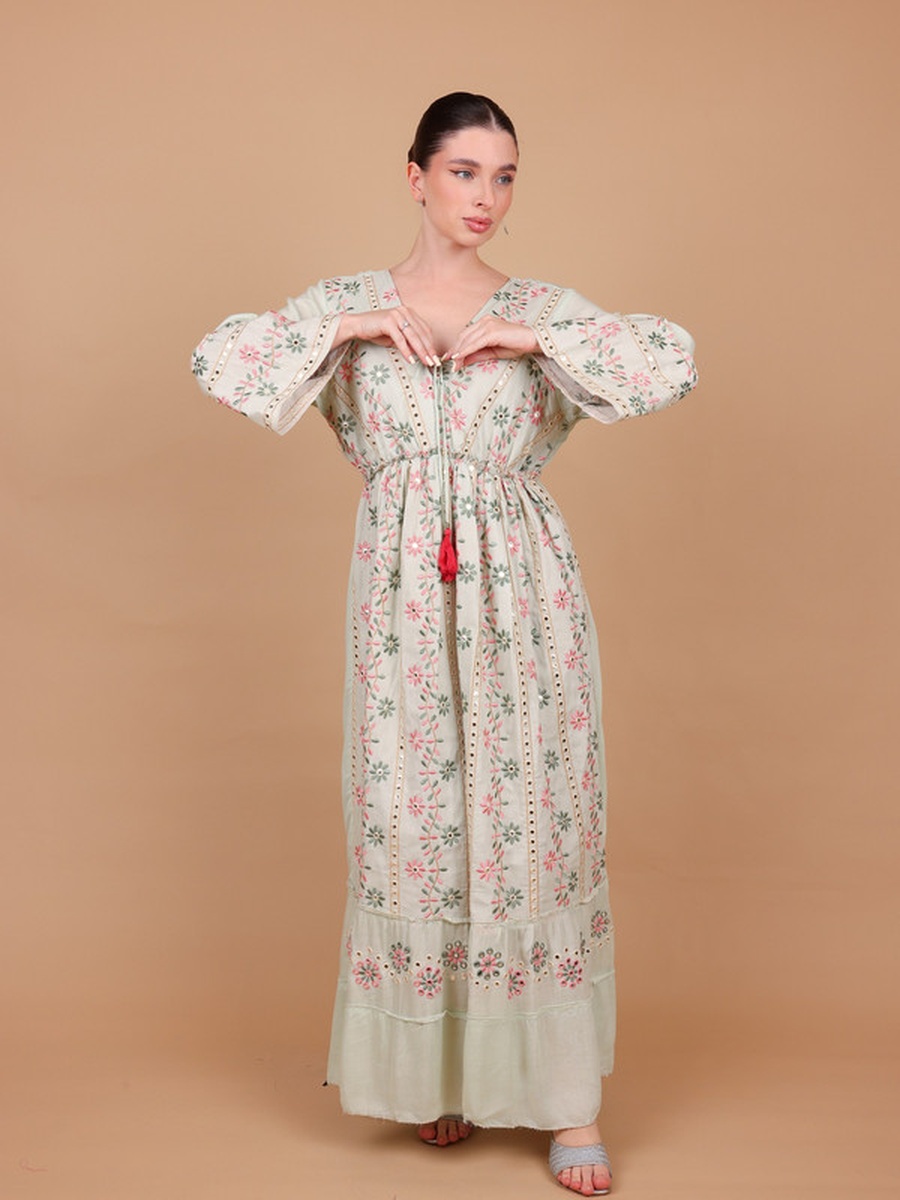Lina Embroidered Mirror Work A-Line Maxi Dress