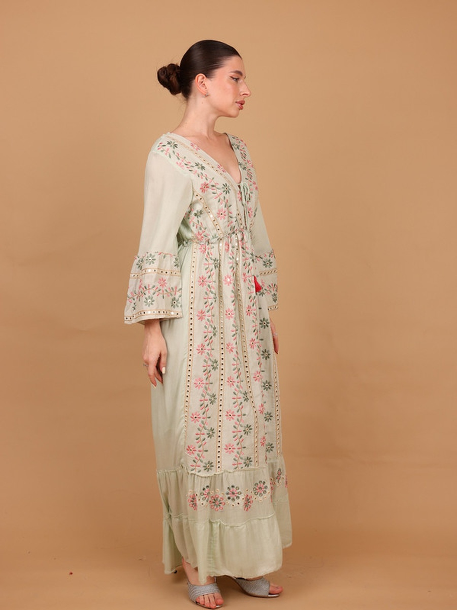Lina Embroidered Mirror Work A-Line Maxi Dress