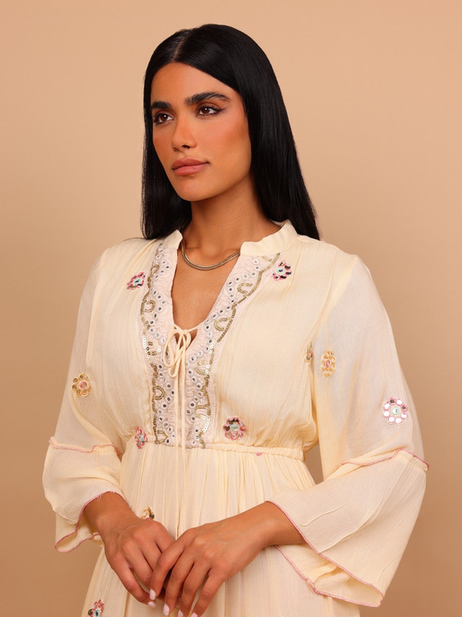 Rania Mirror-Work Eyelet A-Line Maxi Dress
