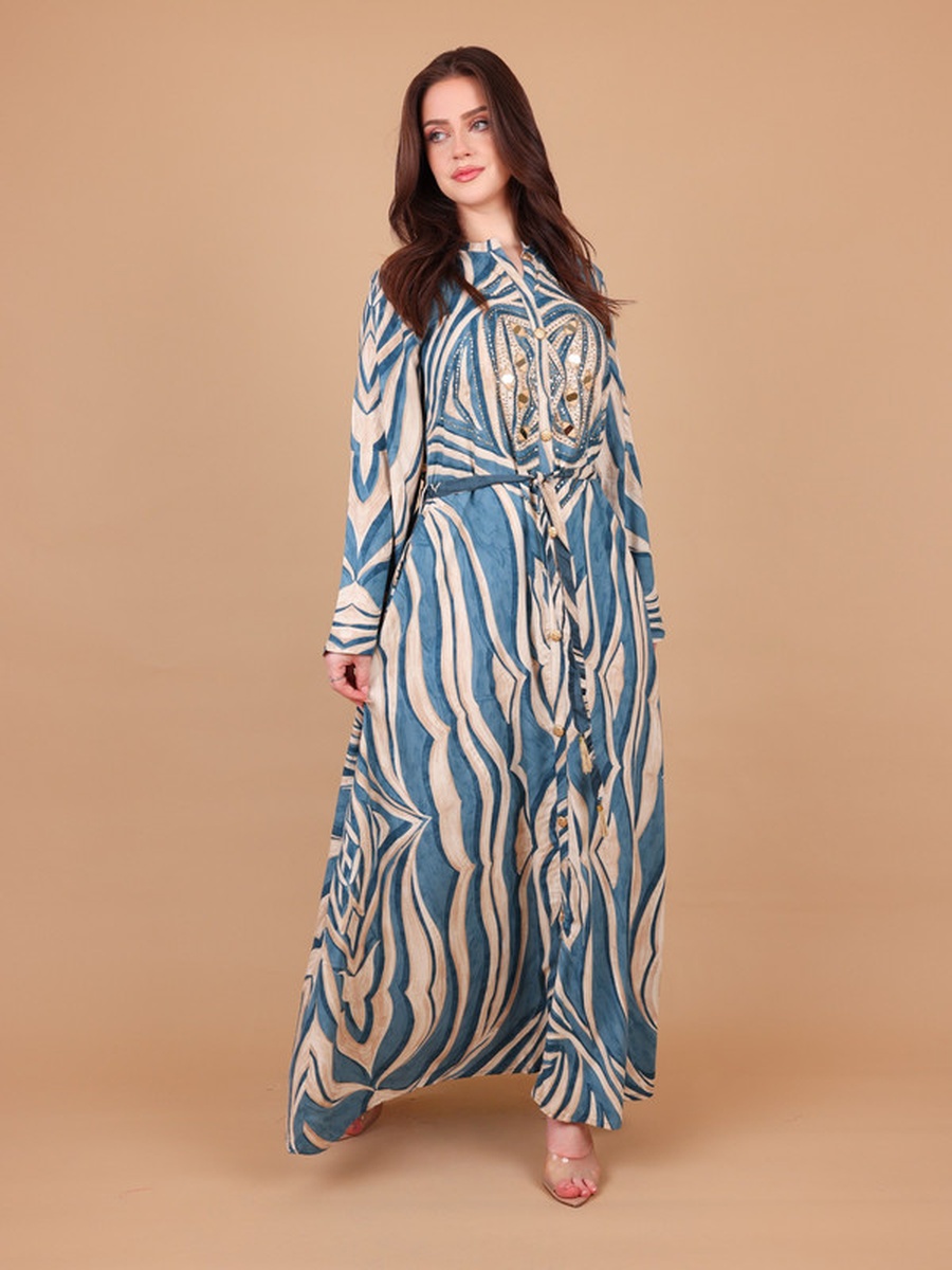 Amina Sequined Detail Printed Maxi Dress