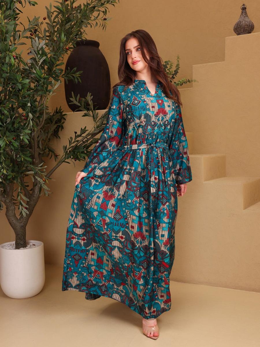 Sana All Over Print Notch Neck Maxi Dress