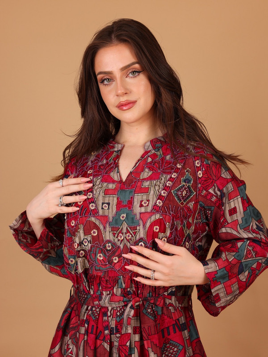 Sana All Over Print Notch Neck Maxi Dress