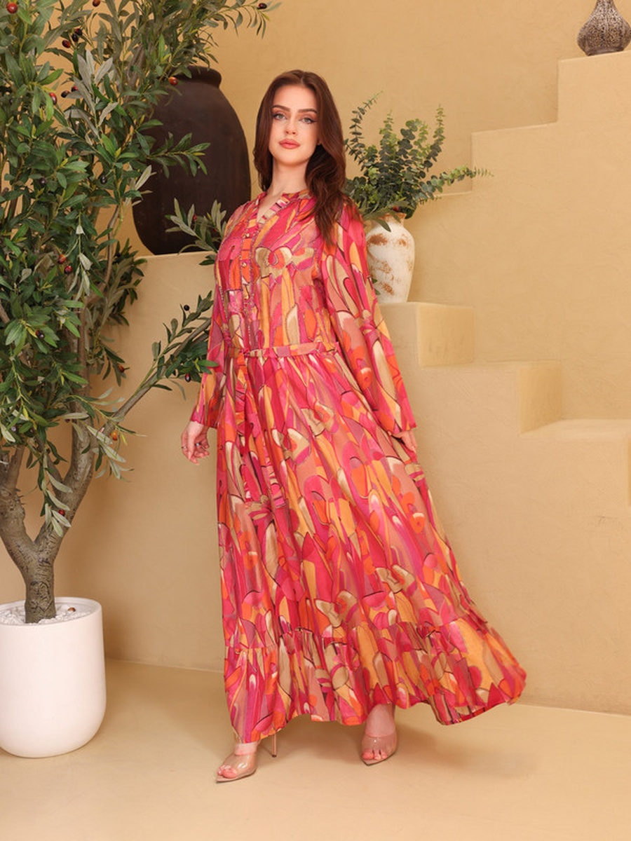 Hana All Over Print Beaded A-Line Maxi Dress
