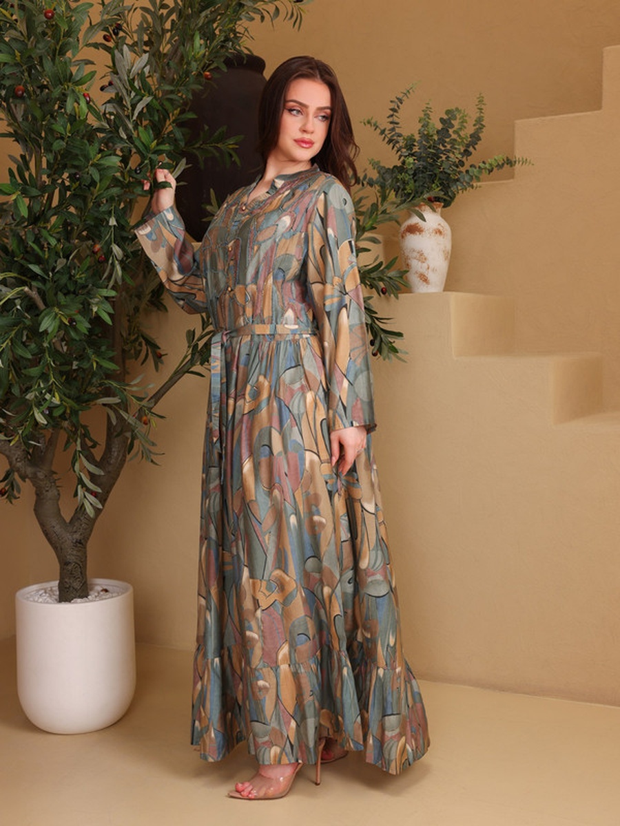 Hana All Over Print Beaded A-Line Maxi Dress