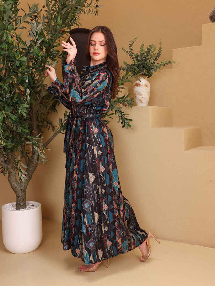 Noor All Over Print Beaded A-Line Maxi Dress