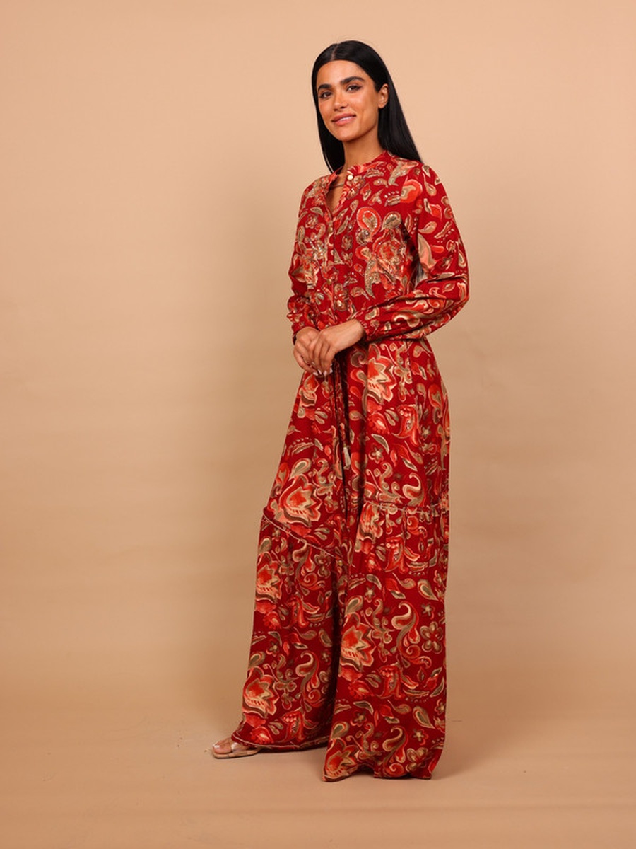 Azar Floral Print Maxi Dress with Tie-Belt