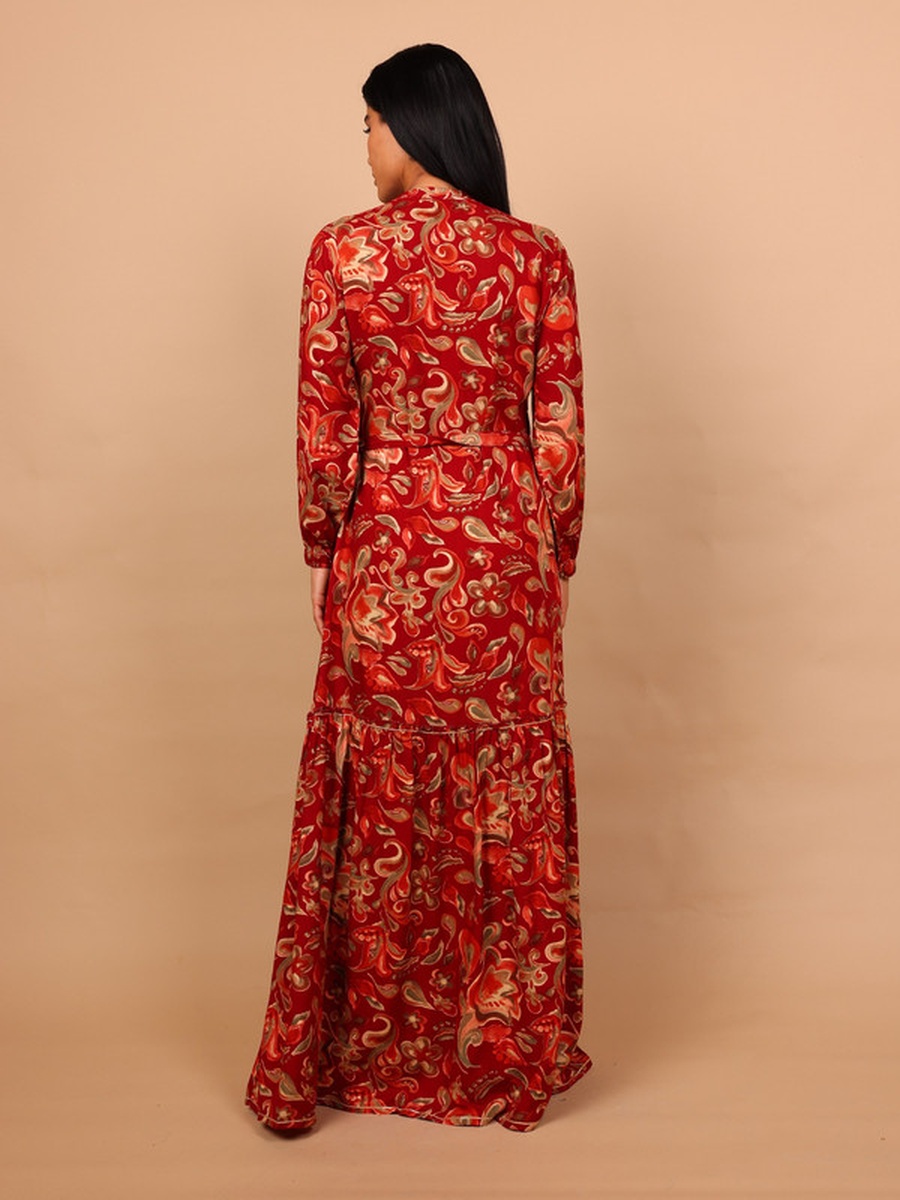 Azar Floral Print Maxi Dress with Tie-Belt