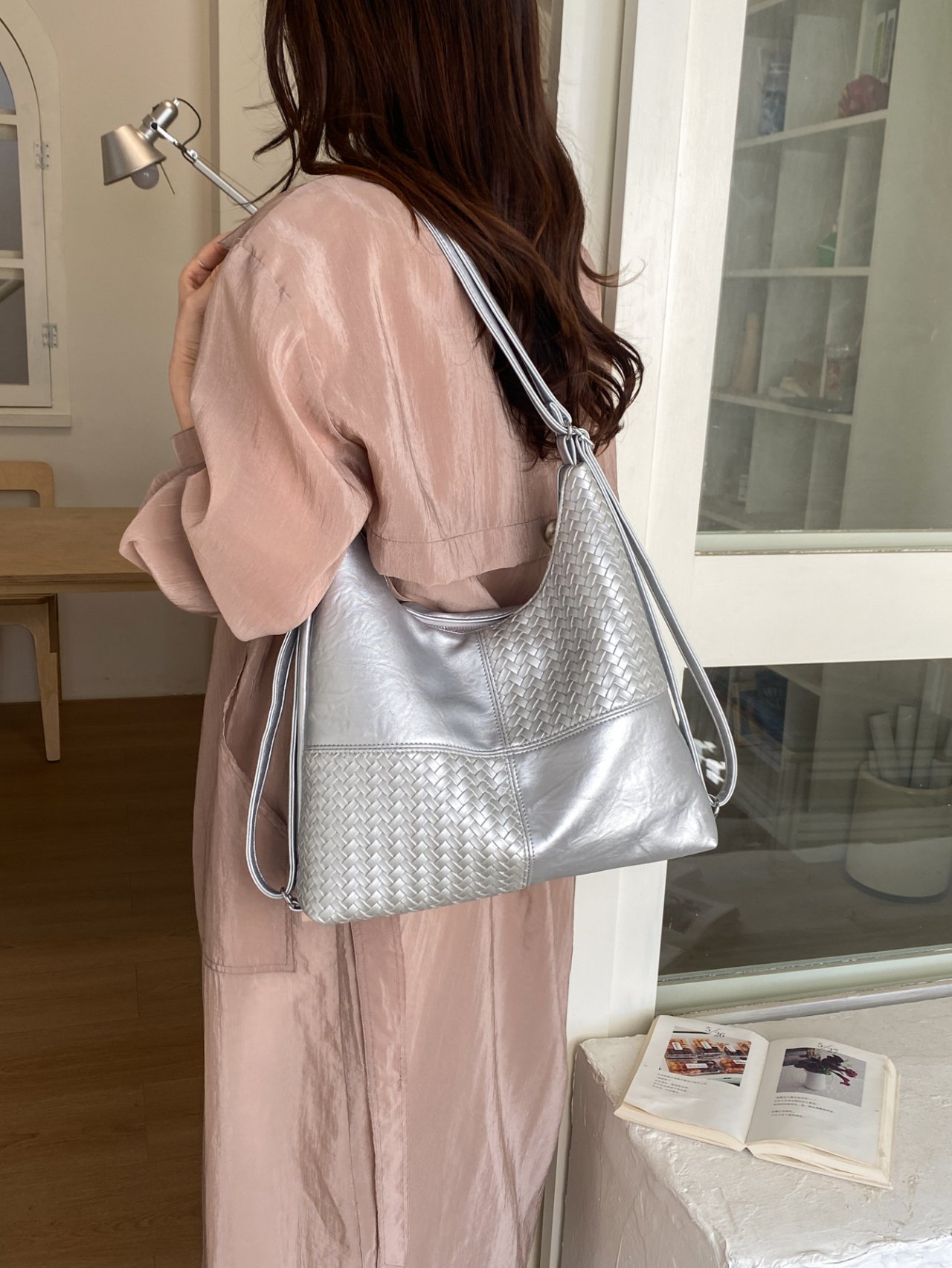 Paneled Shoulder Bag with Plush Charm