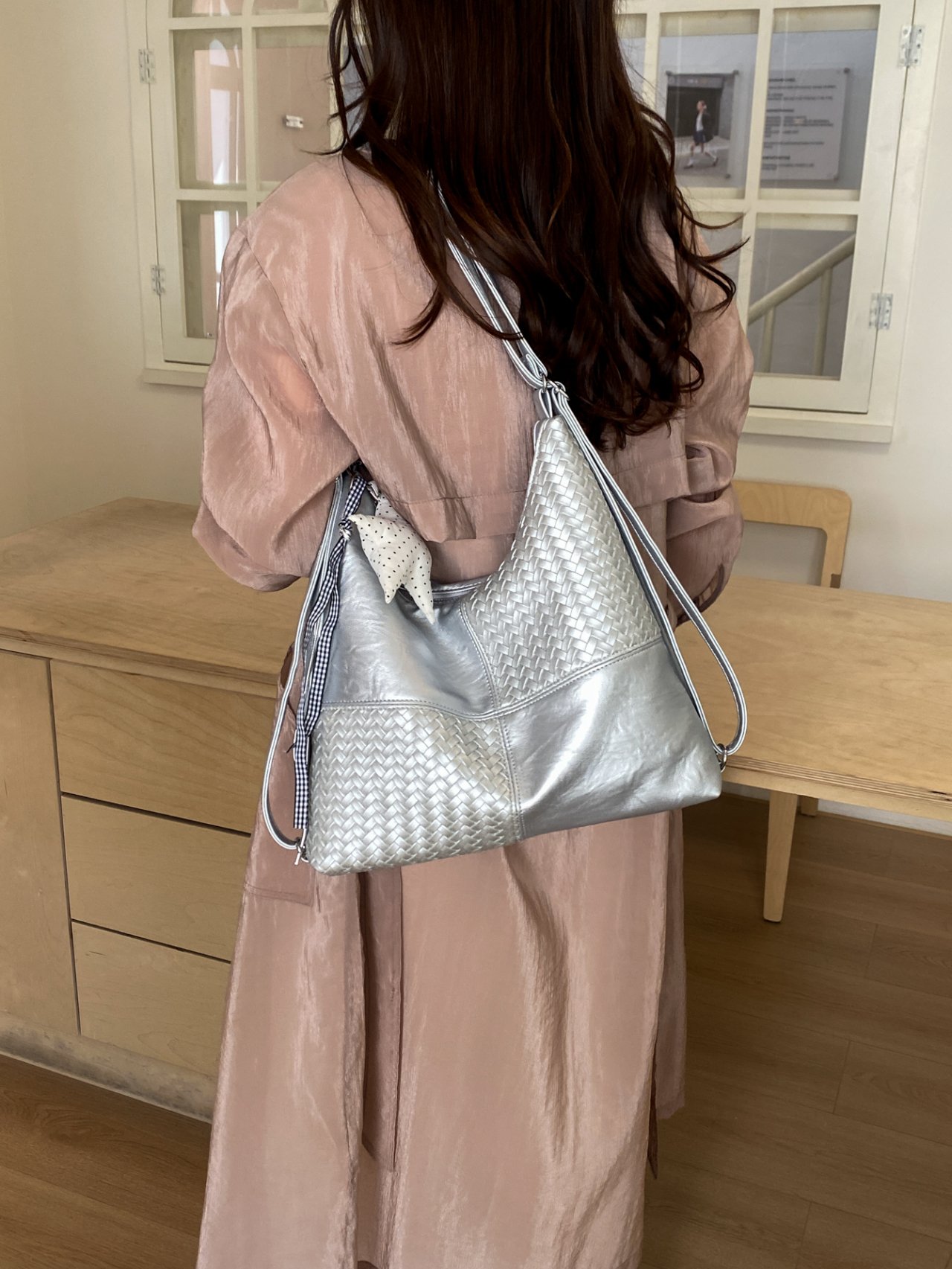 Paneled Shoulder Bag with Plush Charm