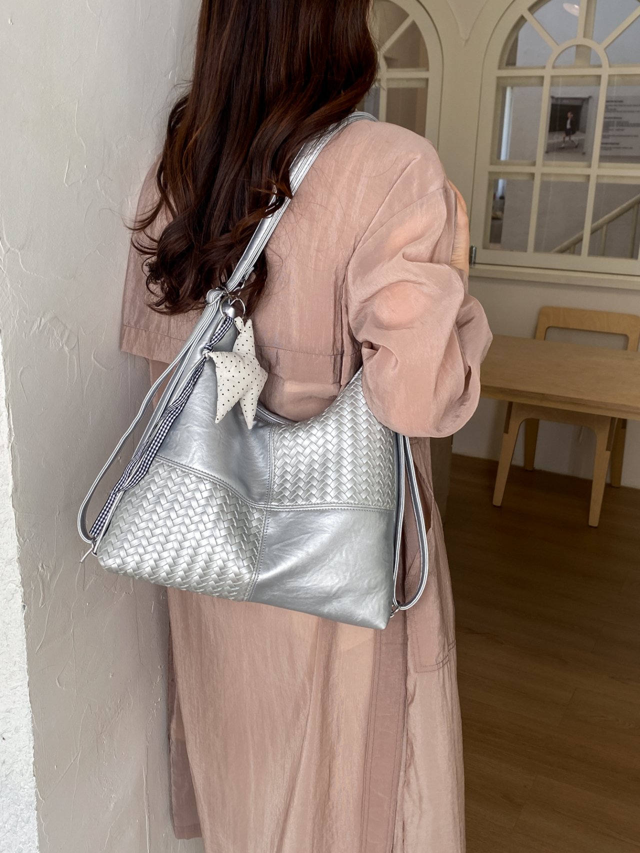 Paneled Shoulder Bag with Plush Charm