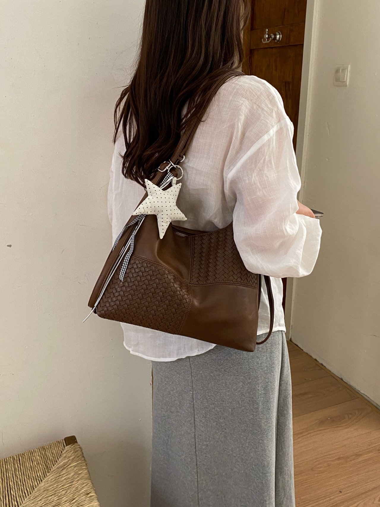 Paneled Shoulder Bag with Plush Charm