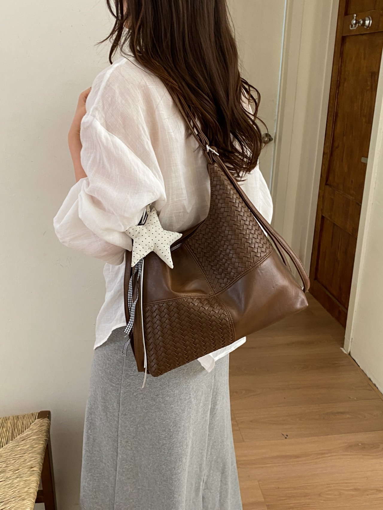 Paneled Shoulder Bag with Plush Charm