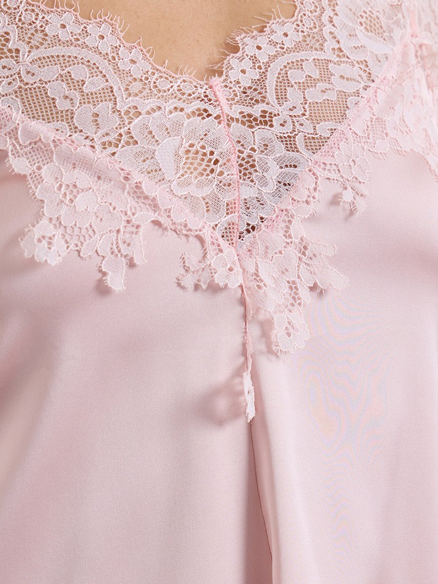 Pink Satin Slip with Lace Insert