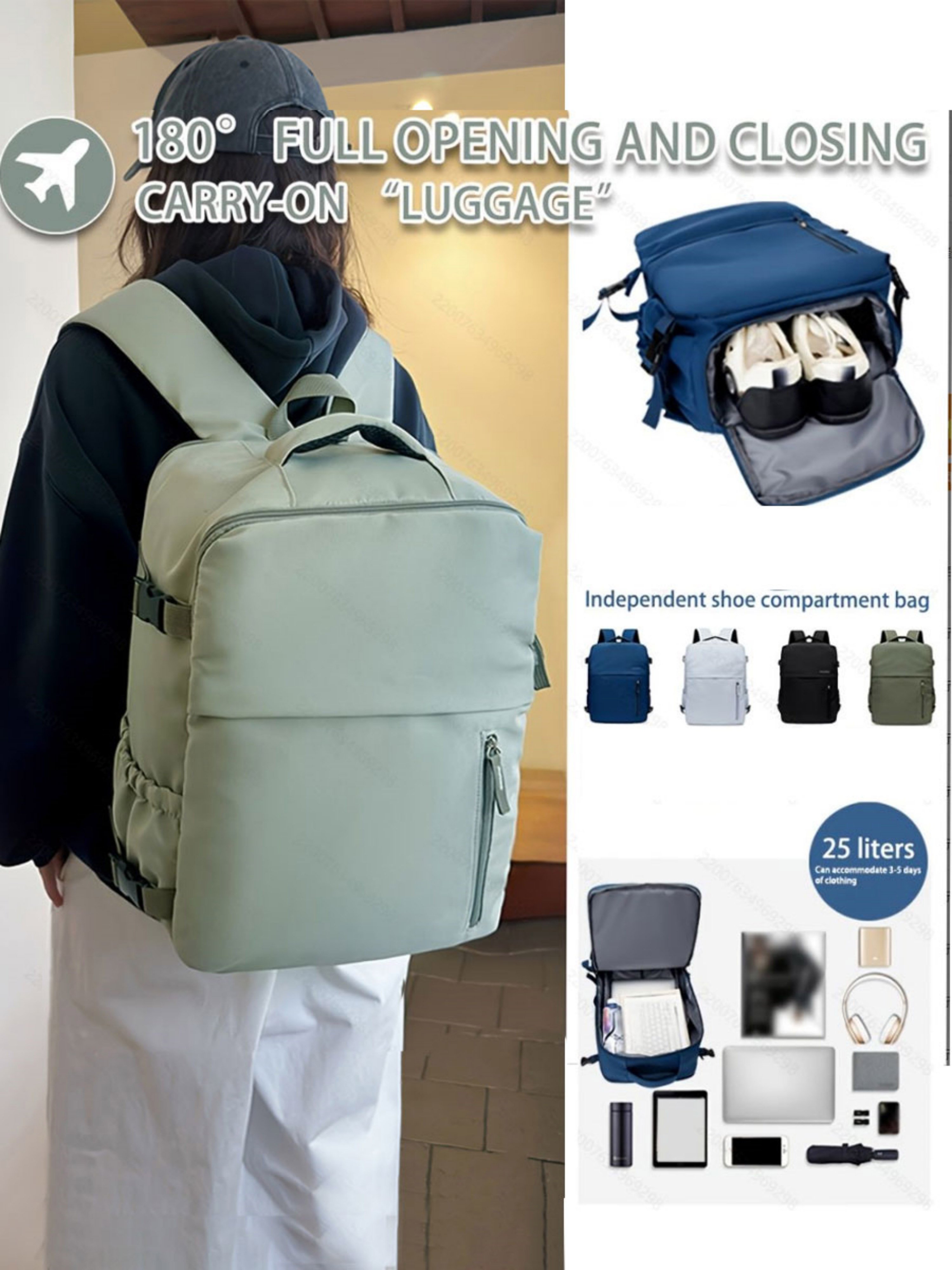 Green Backpack with Shoe Compartment