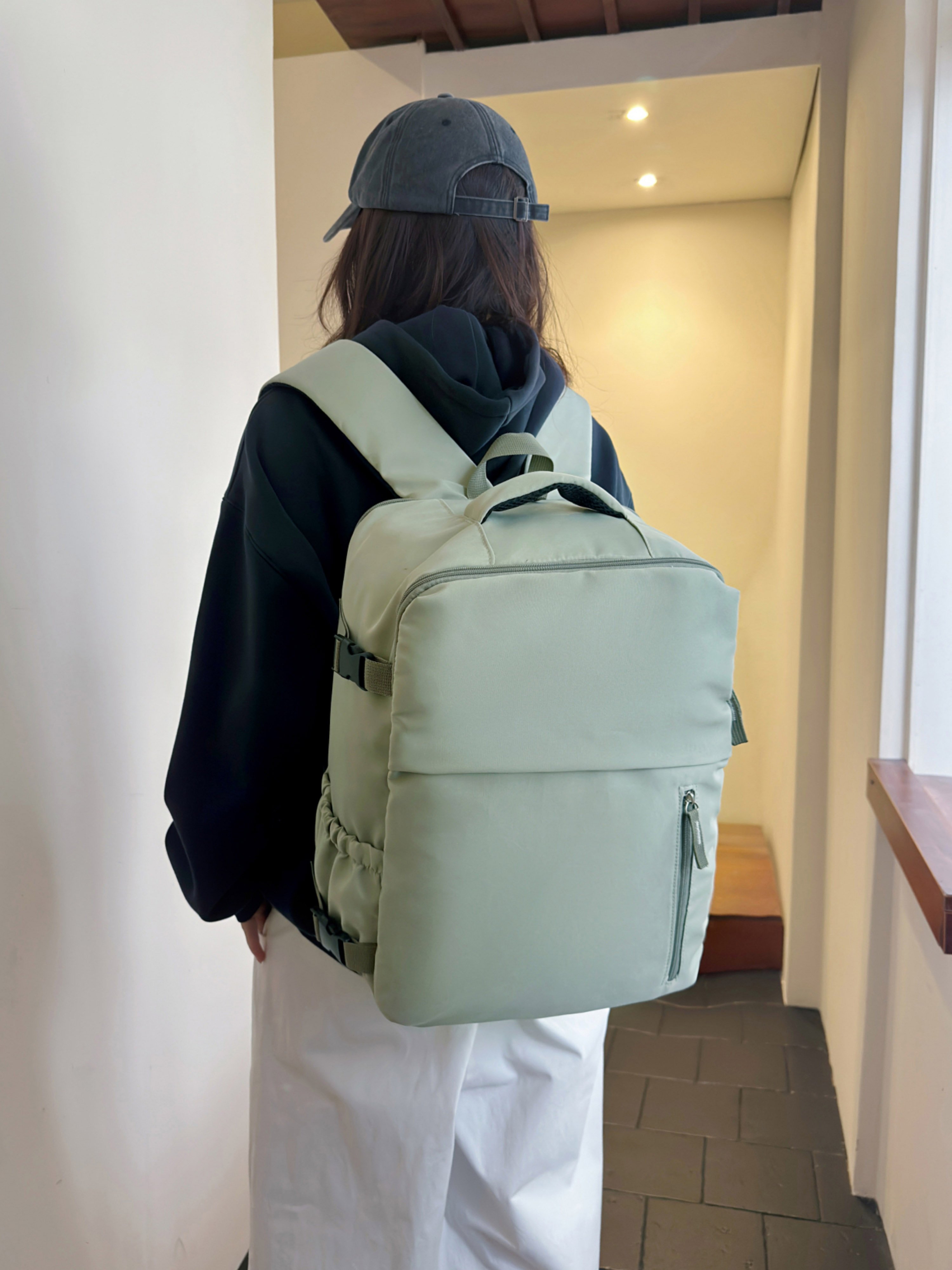 Green Backpack with Shoe Compartment