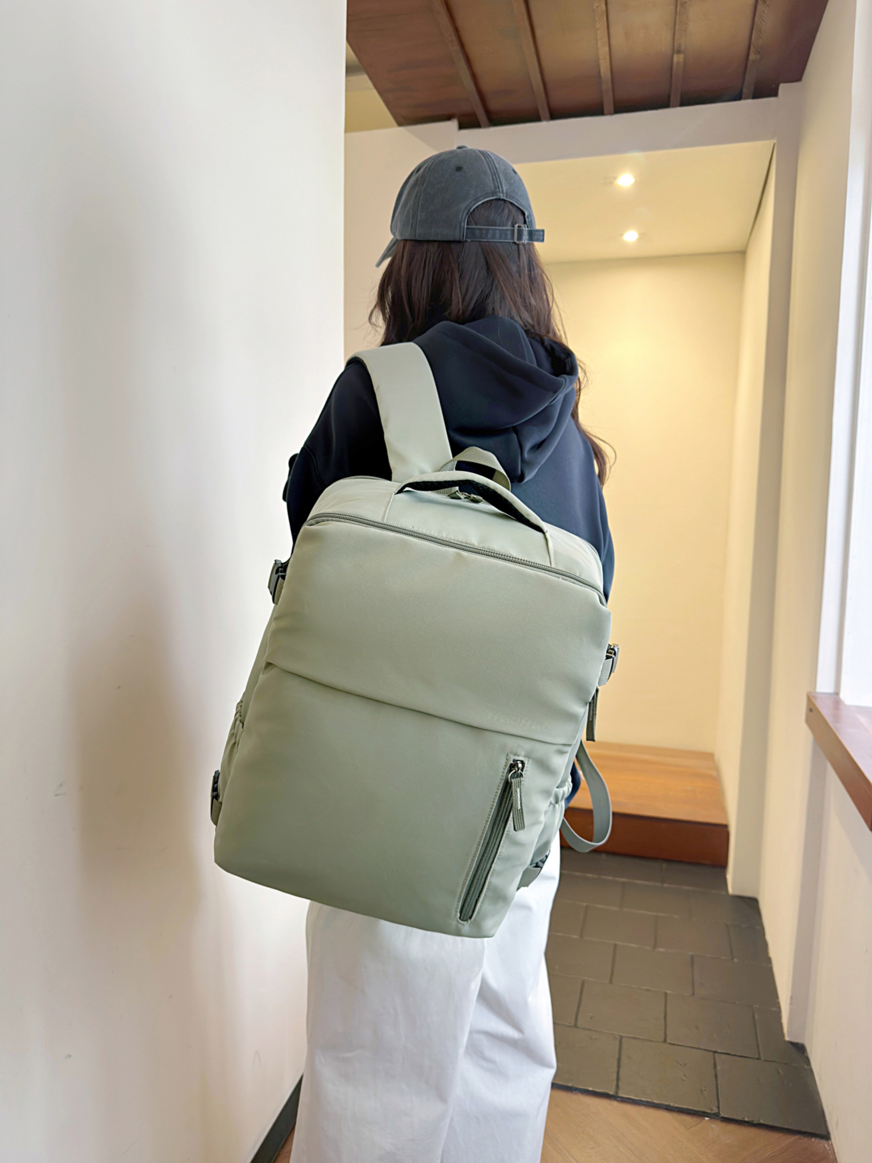 Green Backpack with Shoe Compartment