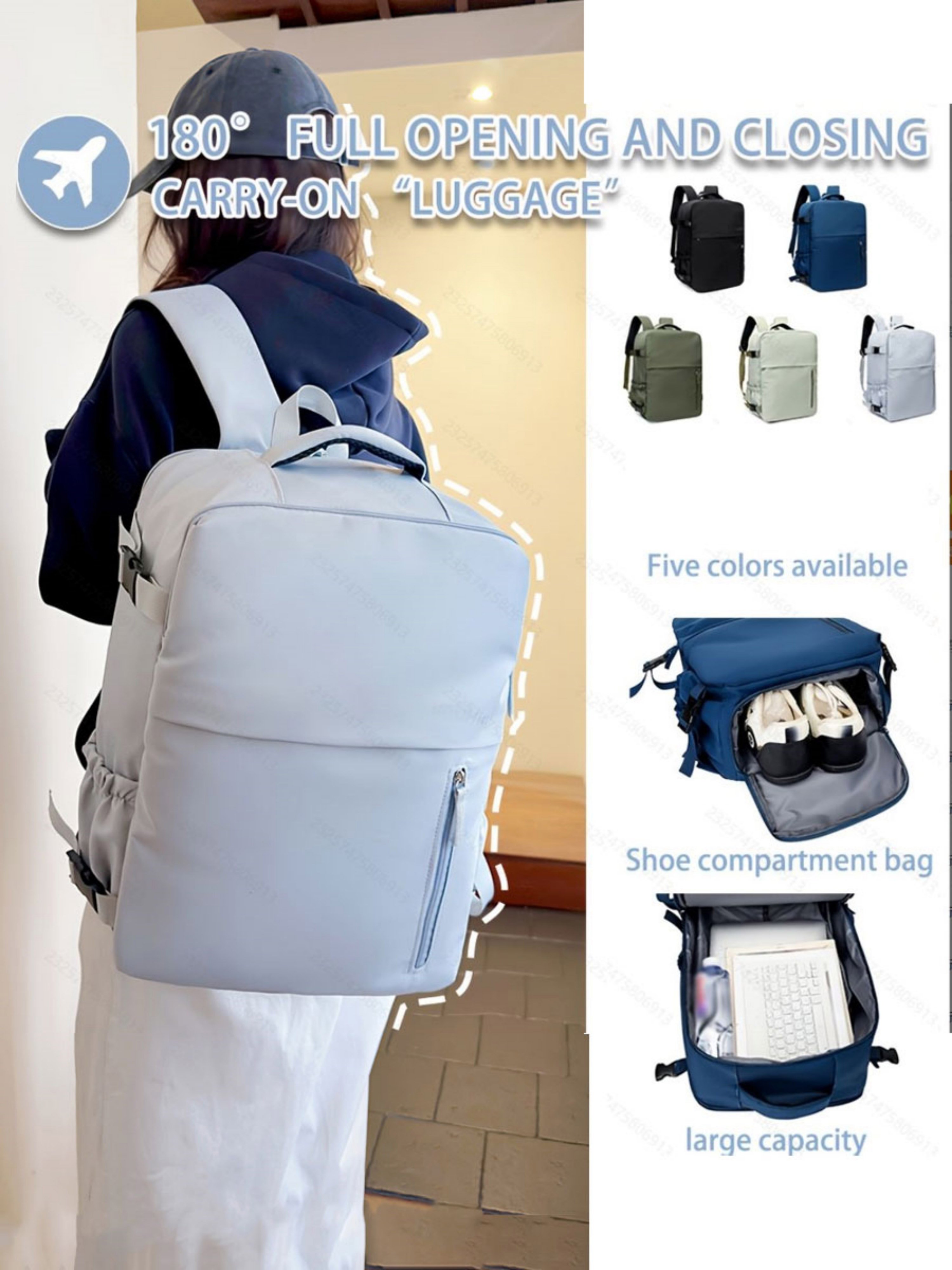Light Blue Backpack with Shoe Compartment