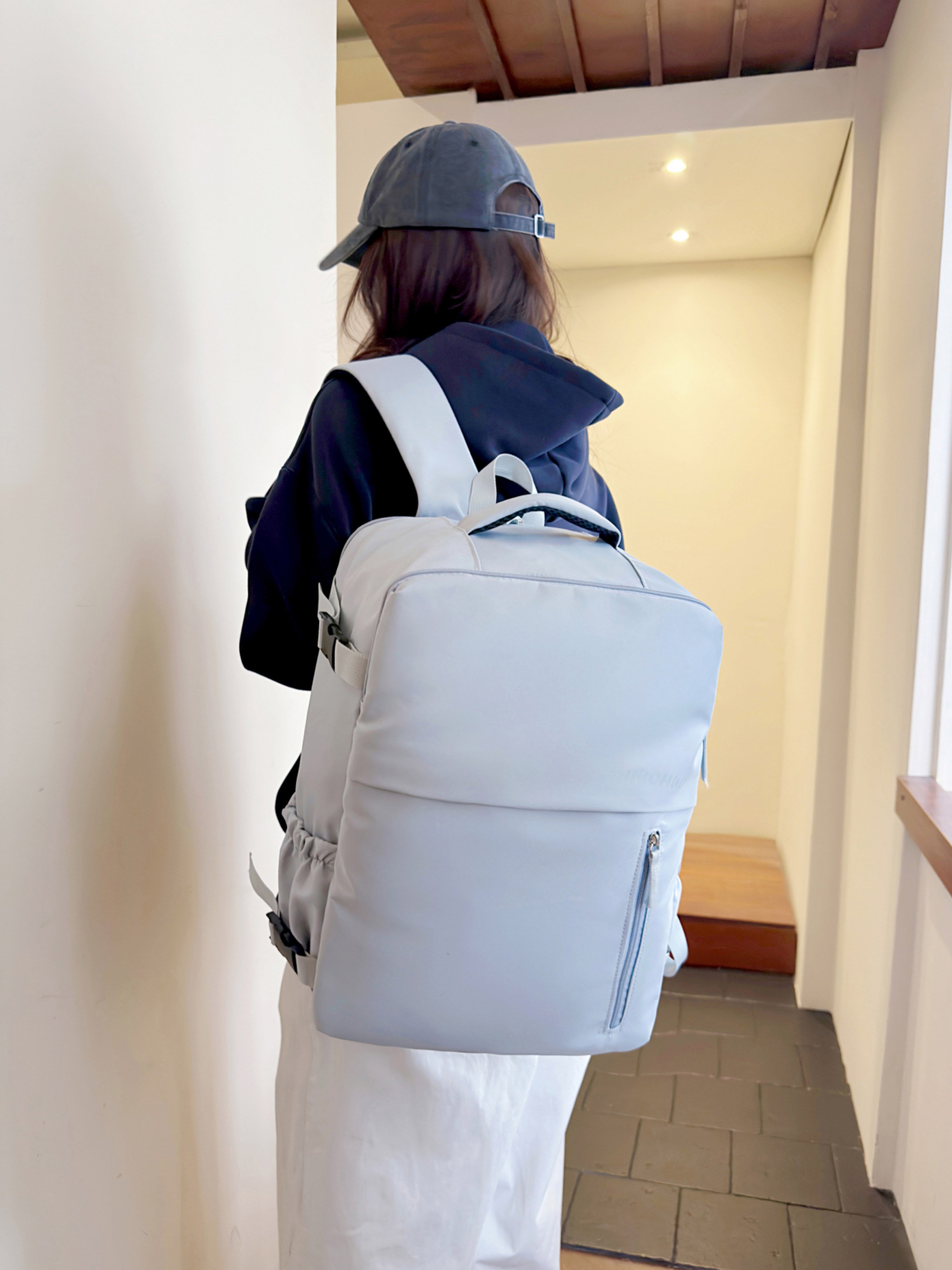 Light Blue Backpack with Shoe Compartment