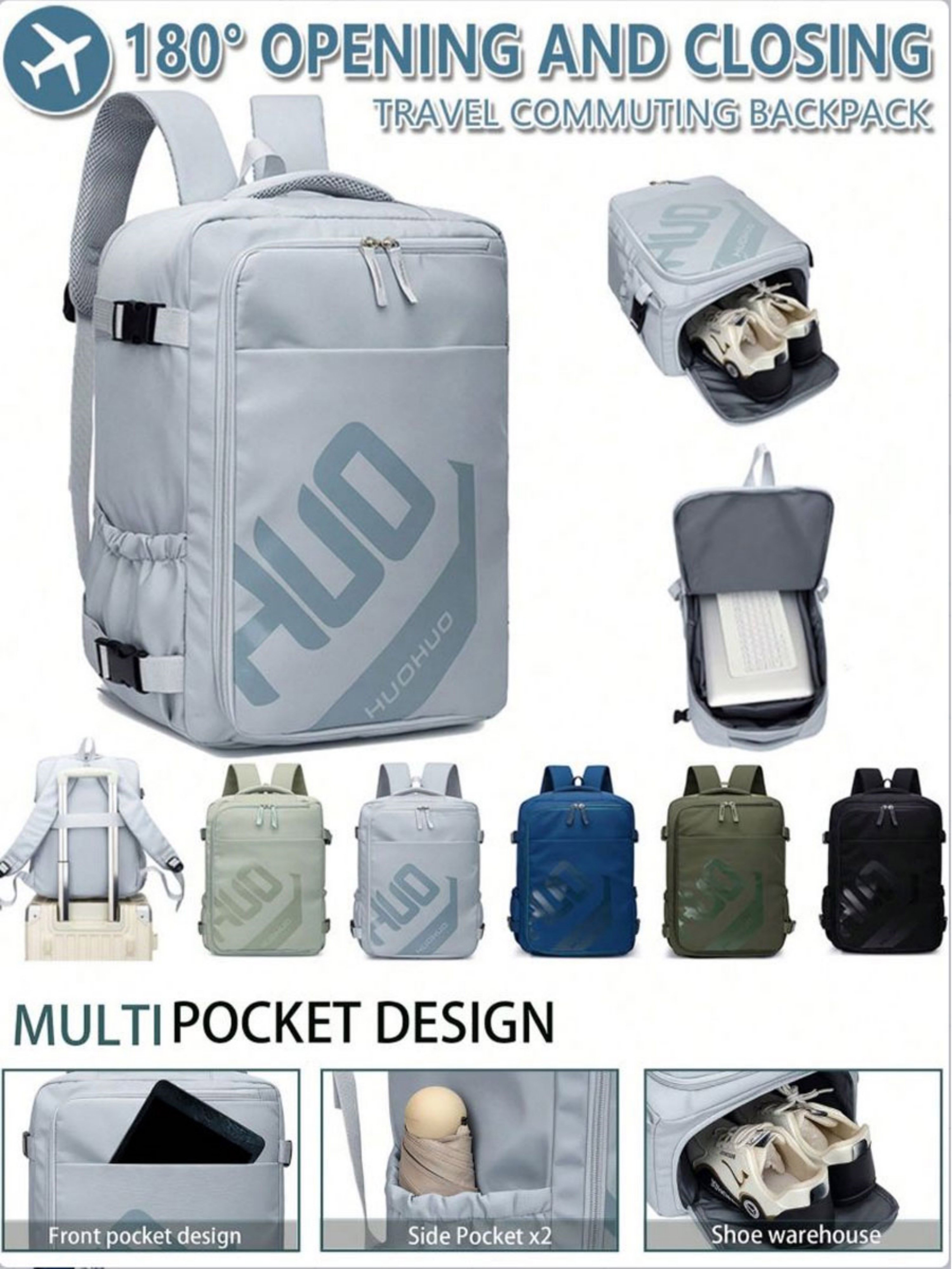 Grey Backpack with Shoe Compartment
