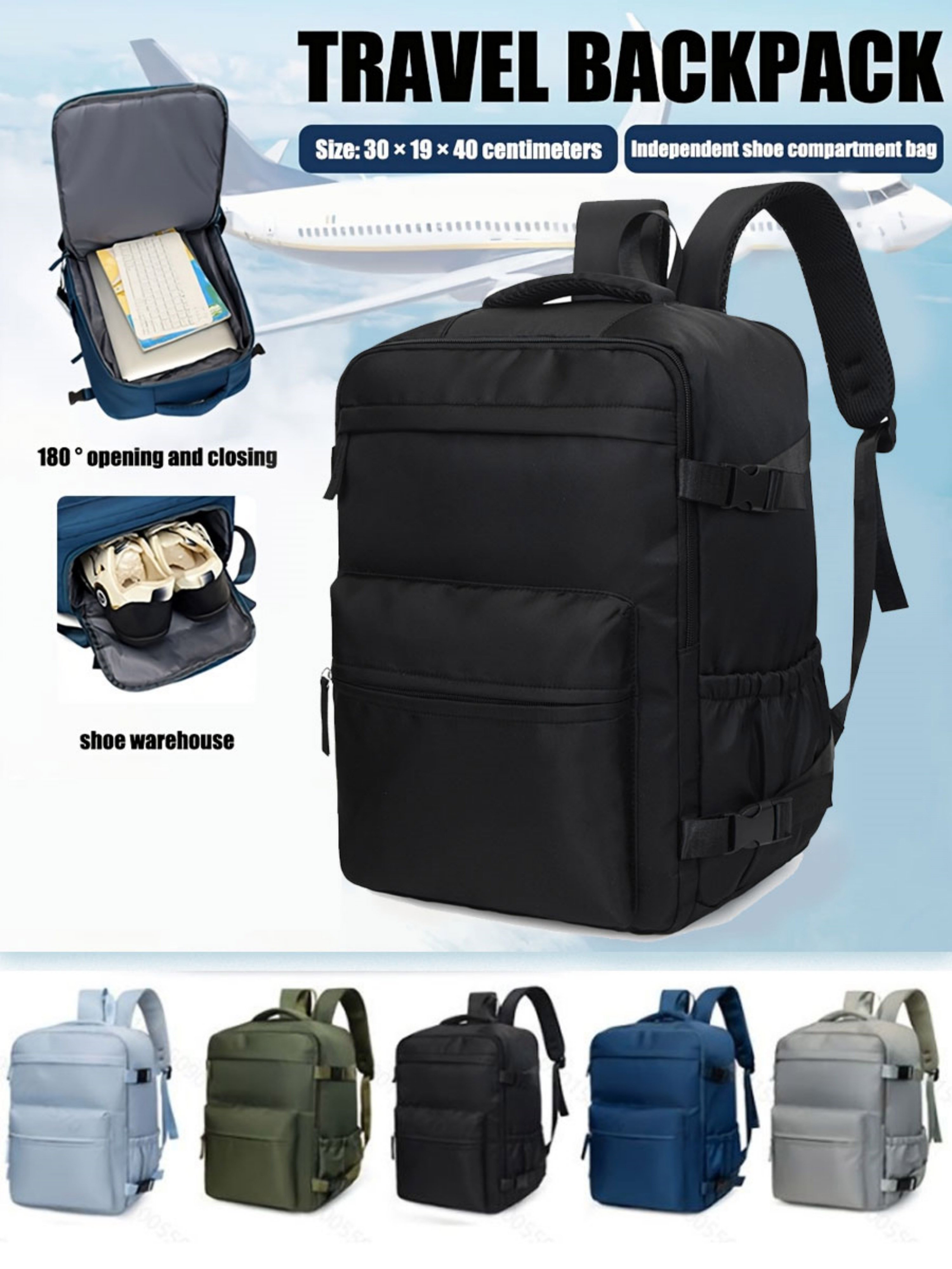 Black Backpack with Shoe Compartment