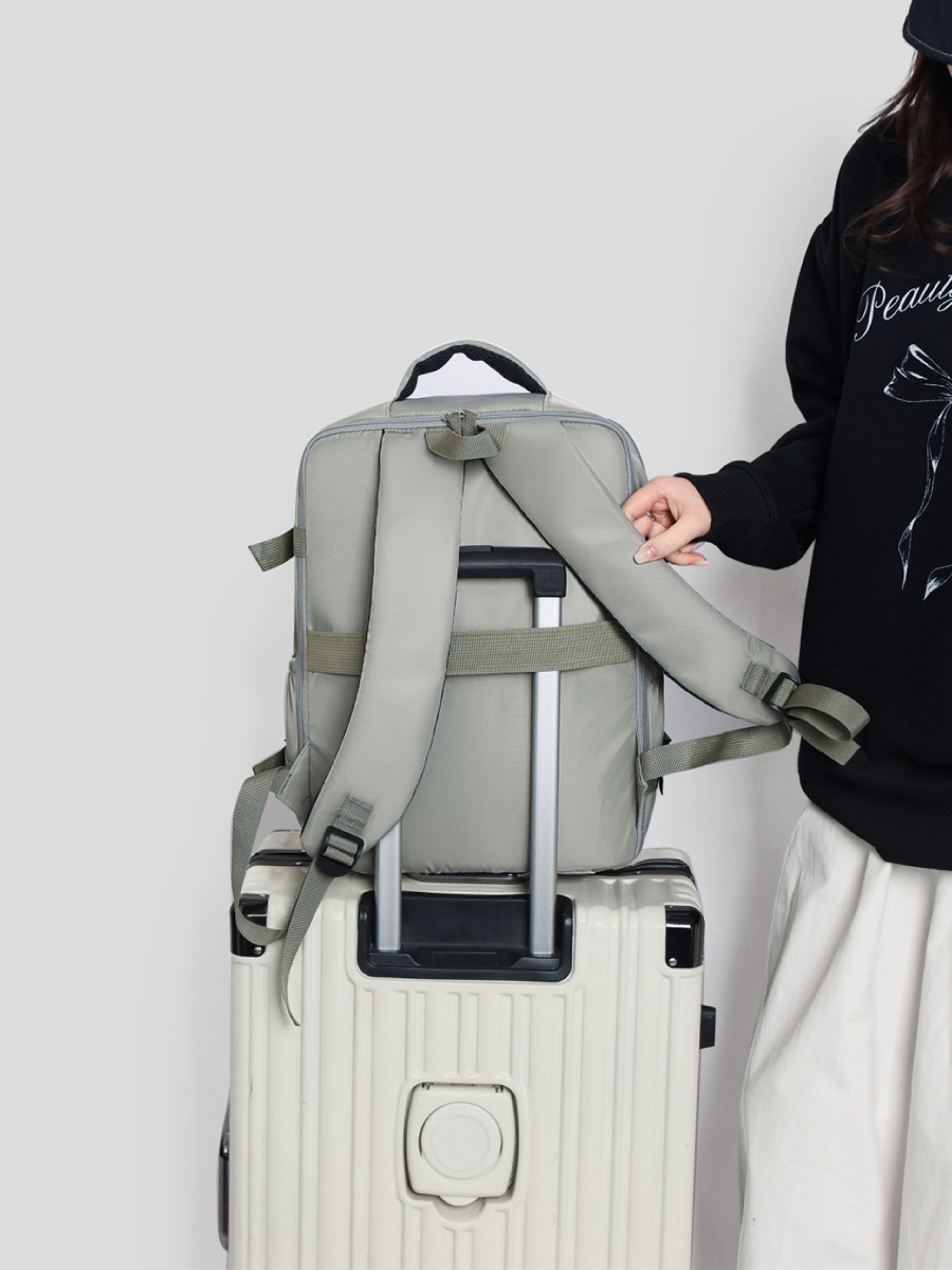 Grey Travel Backpack with Shoe Compartment