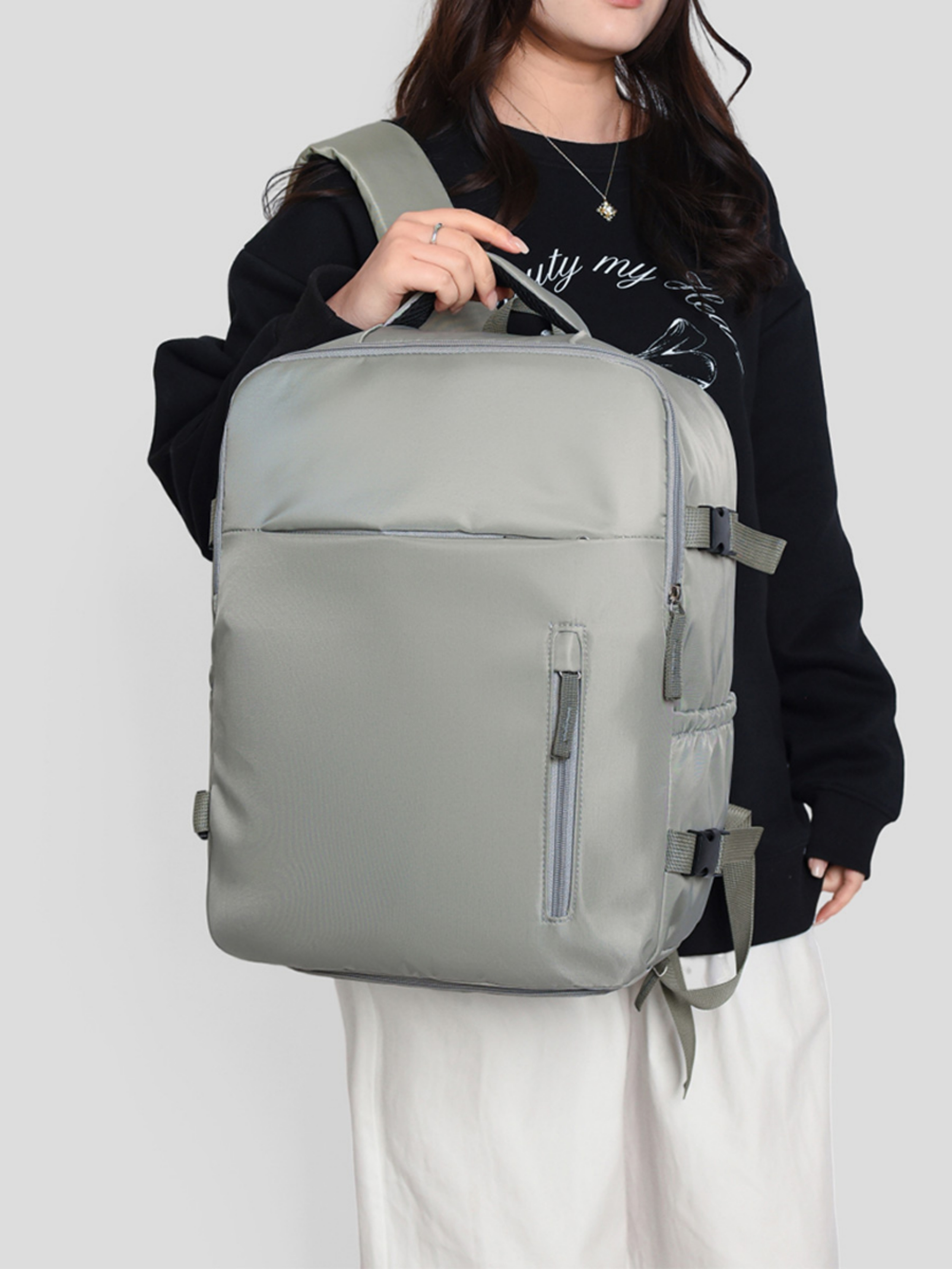 Grey Travel Backpack with Shoe Compartment