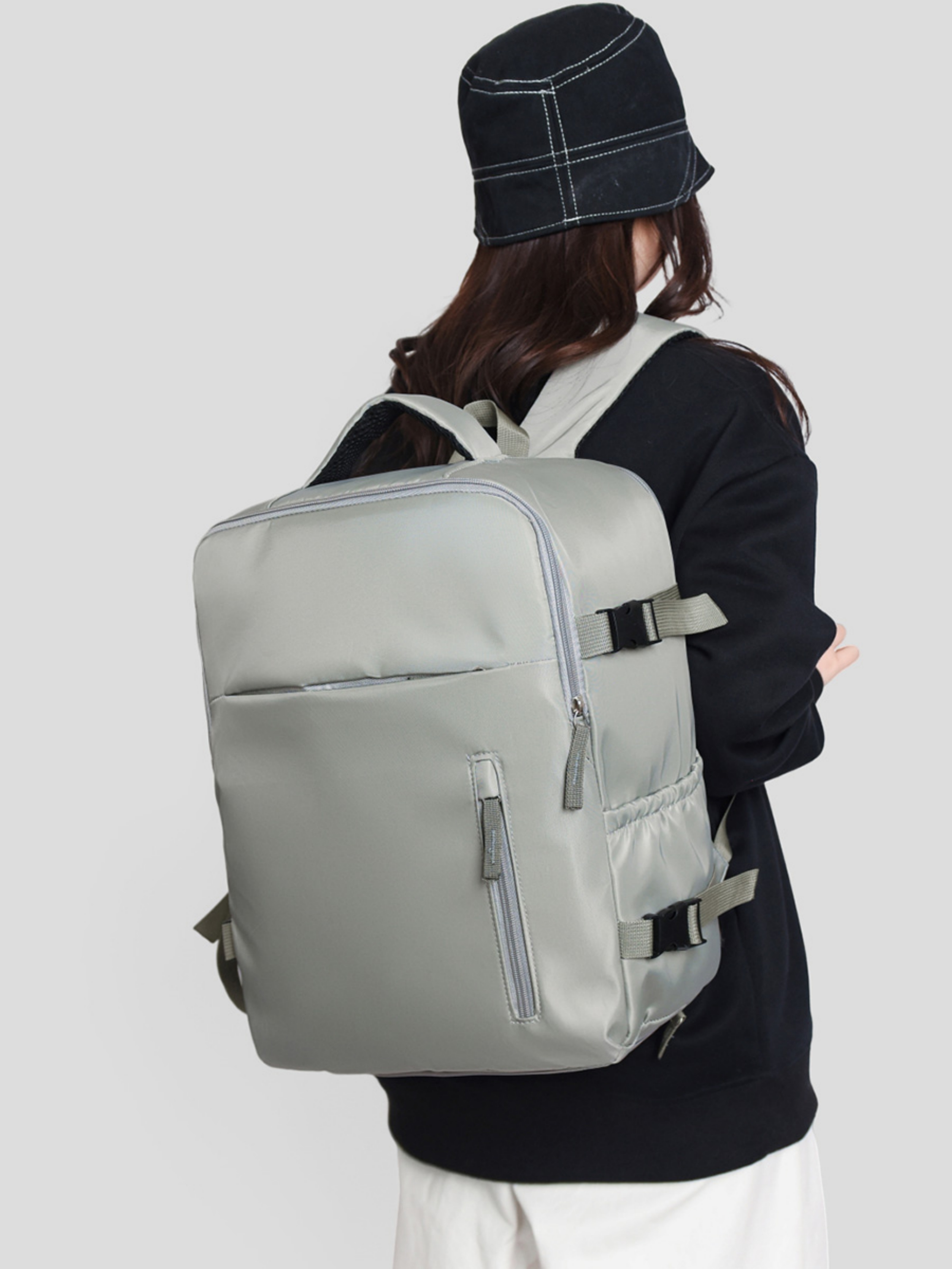 Grey Travel Backpack with Shoe Compartment