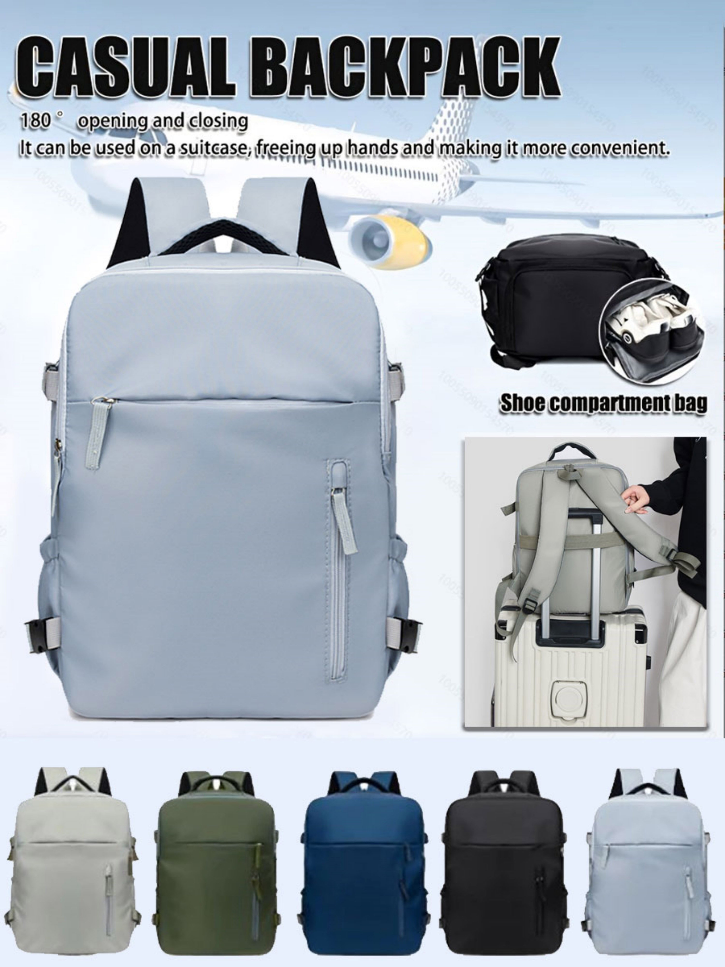 Light Blue Backpack with Shoe Compartment