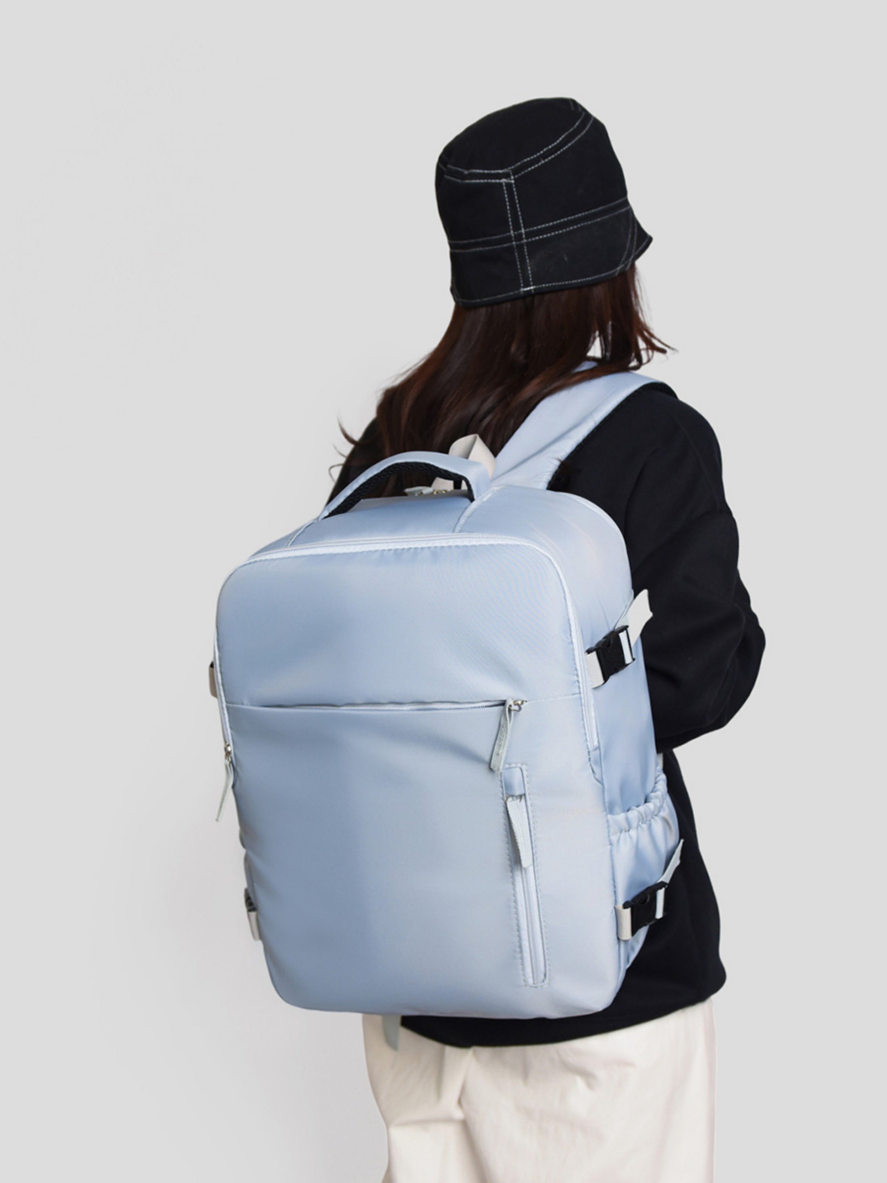 Light Blue Backpack with Shoe Compartment