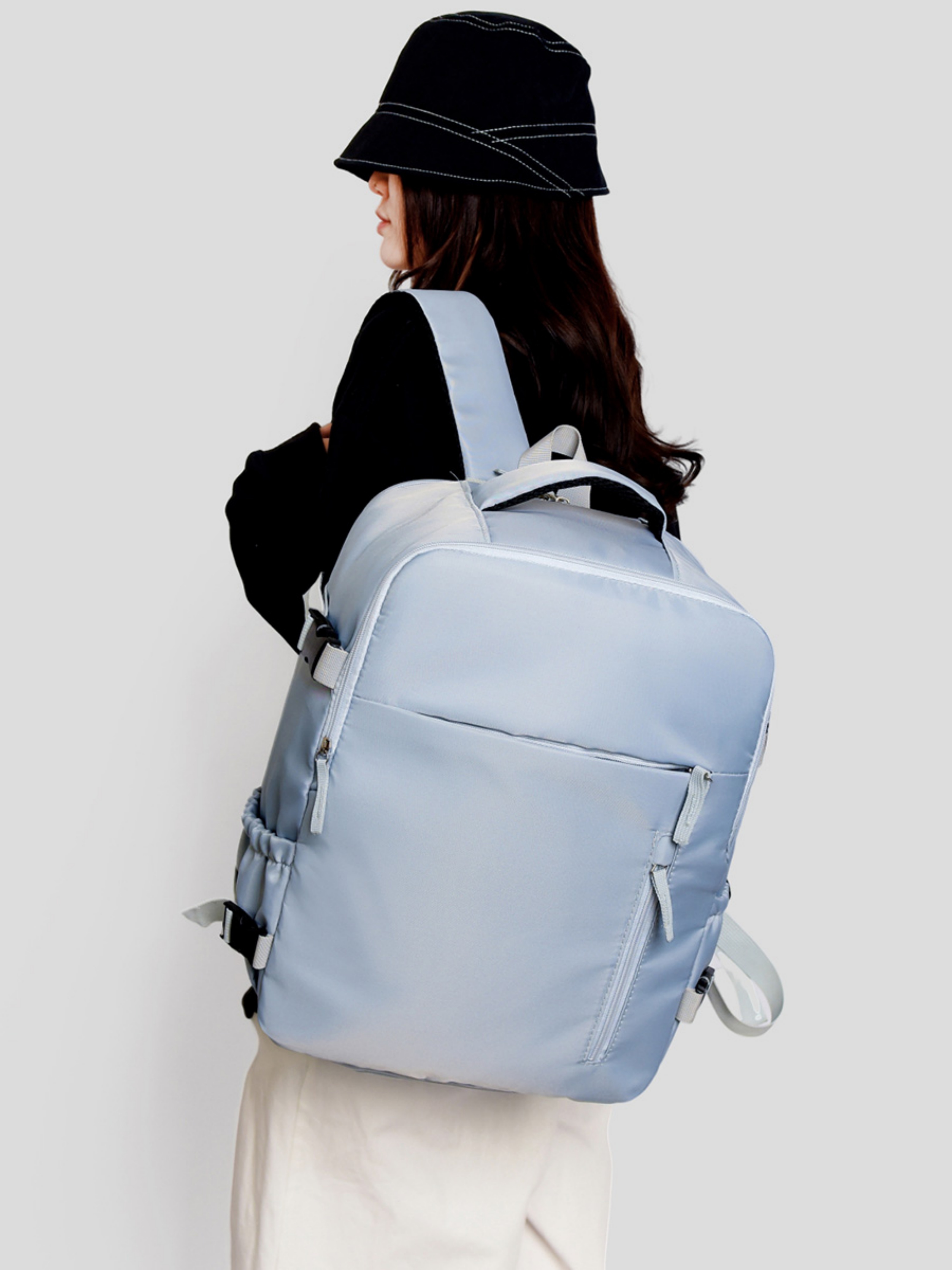 Light Blue Backpack with Shoe Compartment