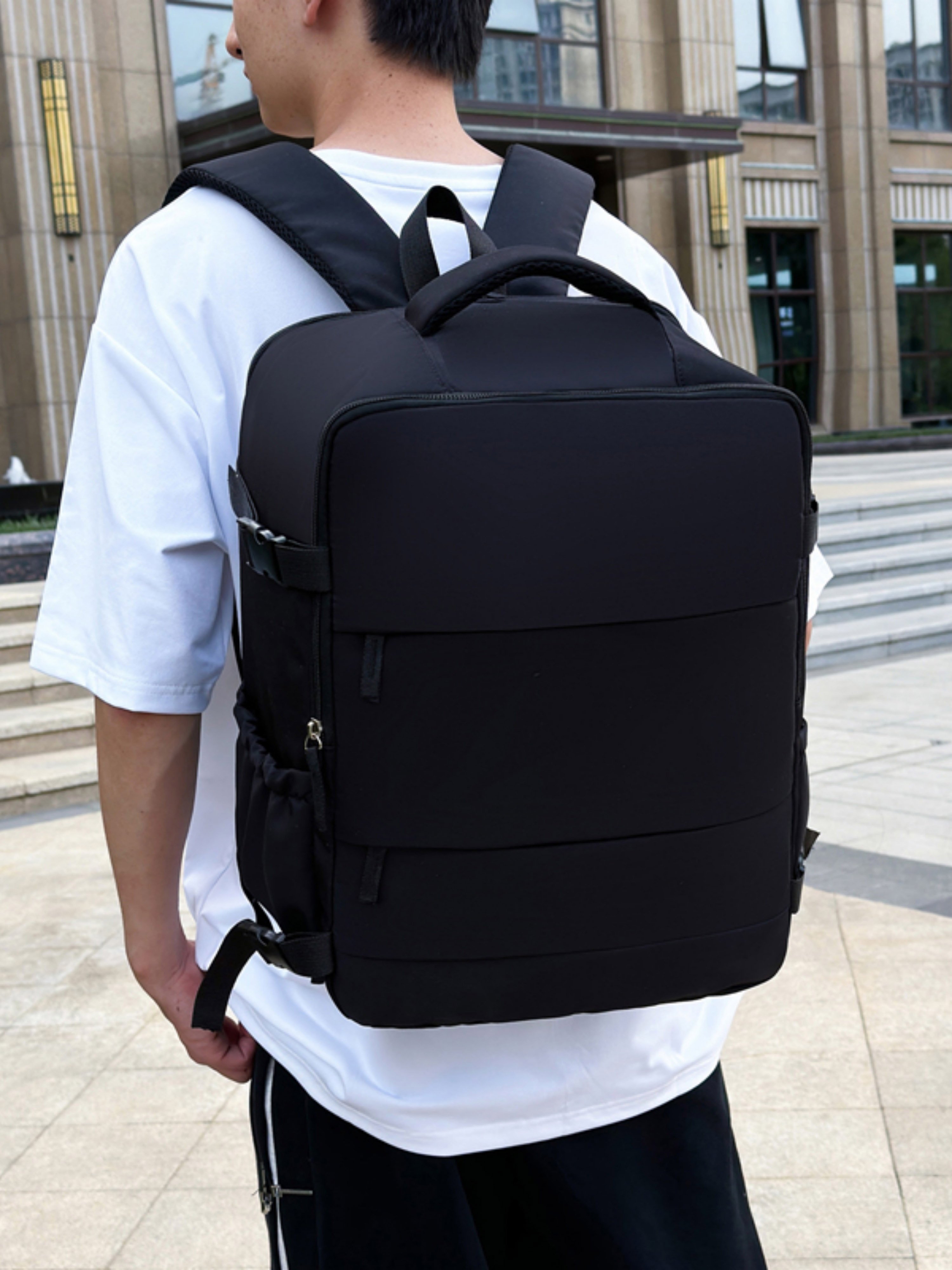 Black Travel Backpack with Shoe Compartment