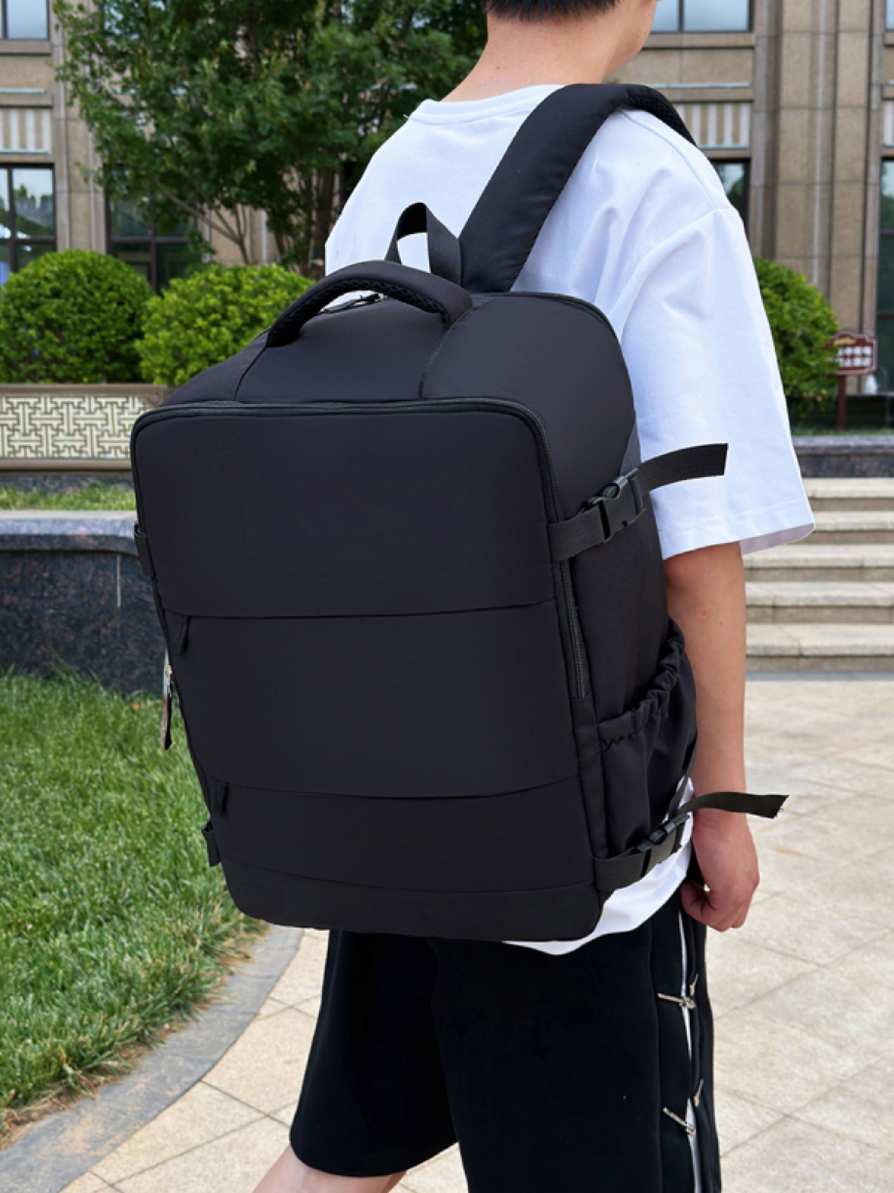 Black Travel Backpack with Shoe Compartment