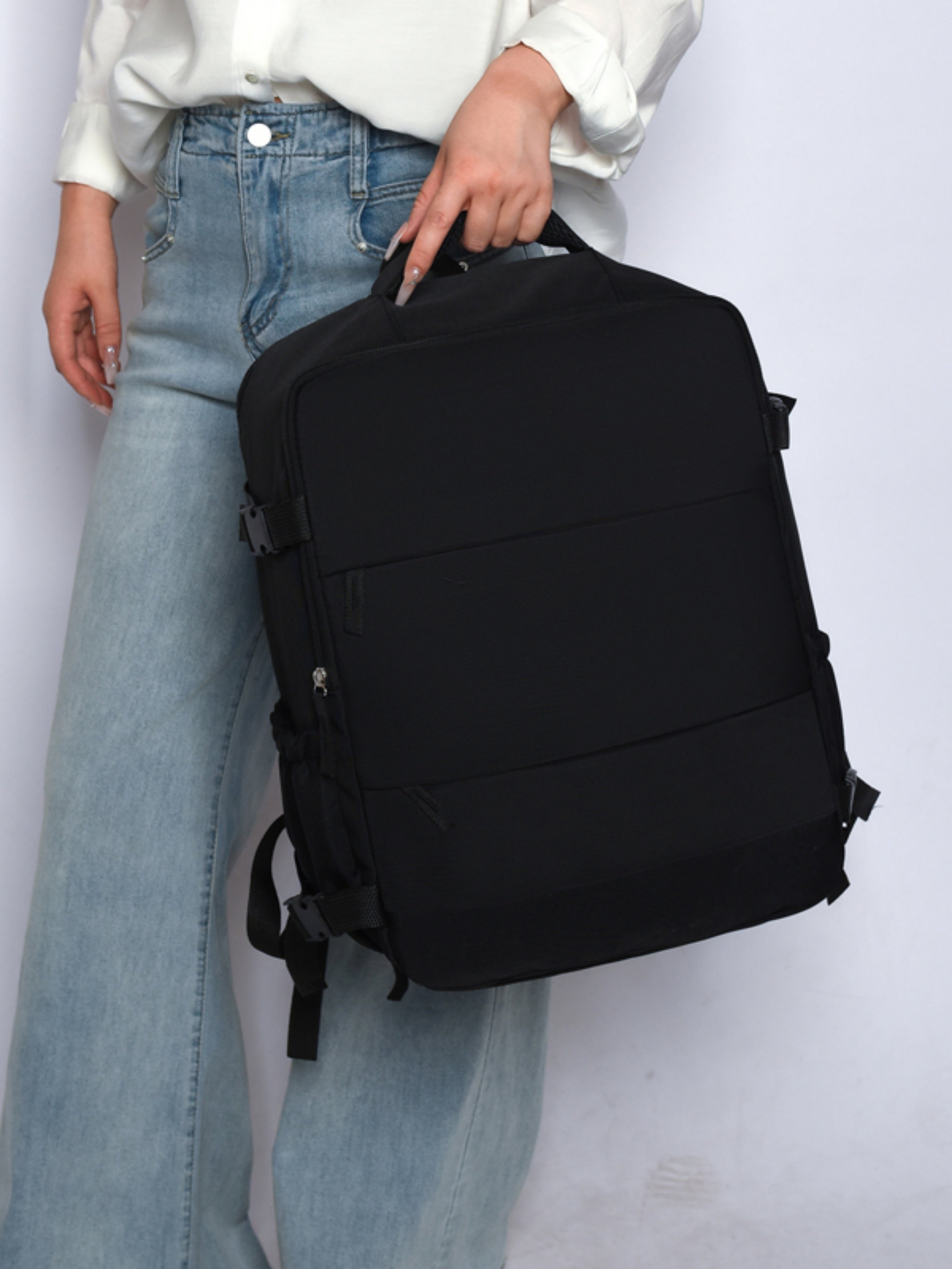 Black Travel Backpack with Shoe Compartment