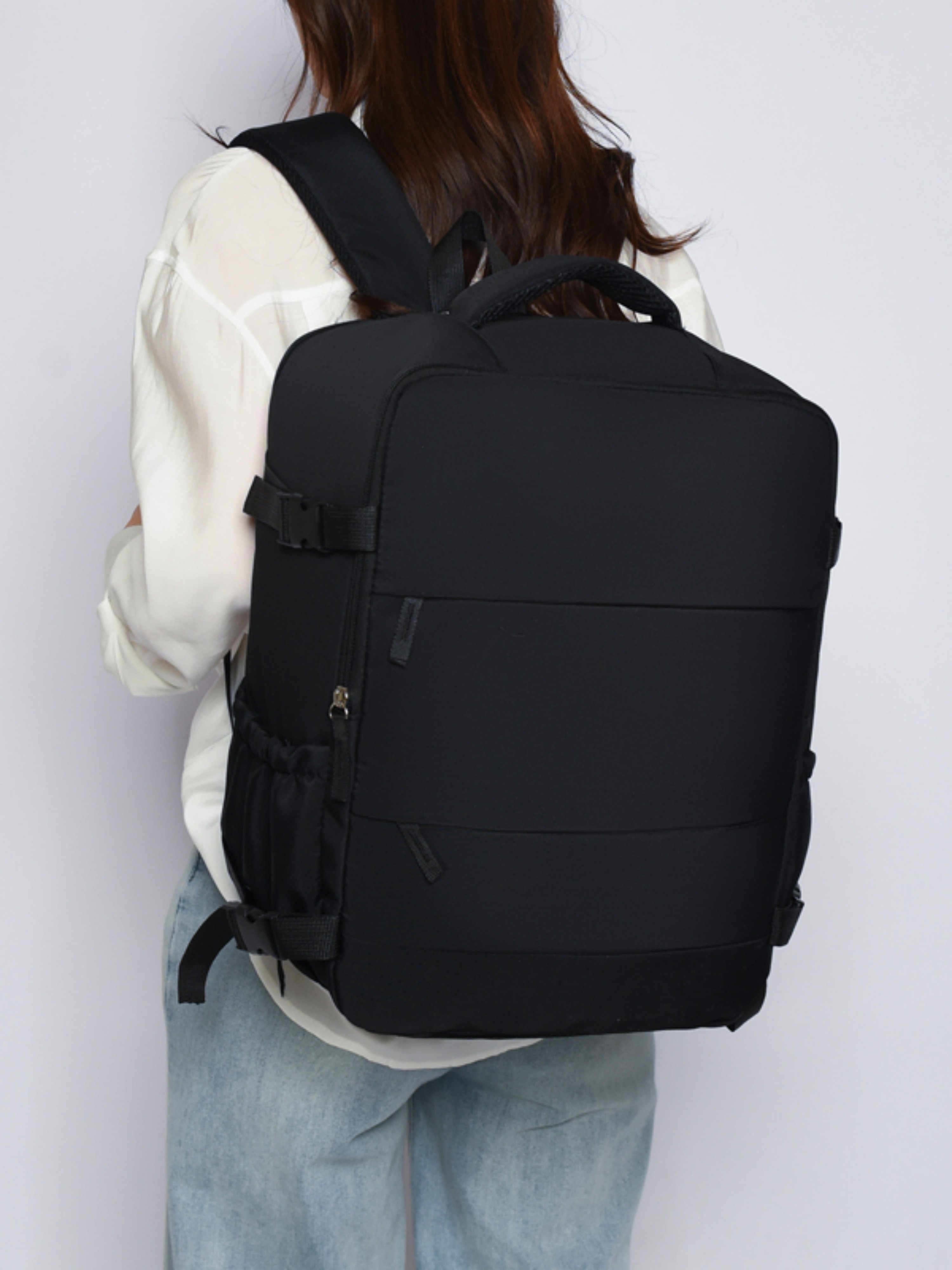 Black Travel Backpack with Shoe Compartment