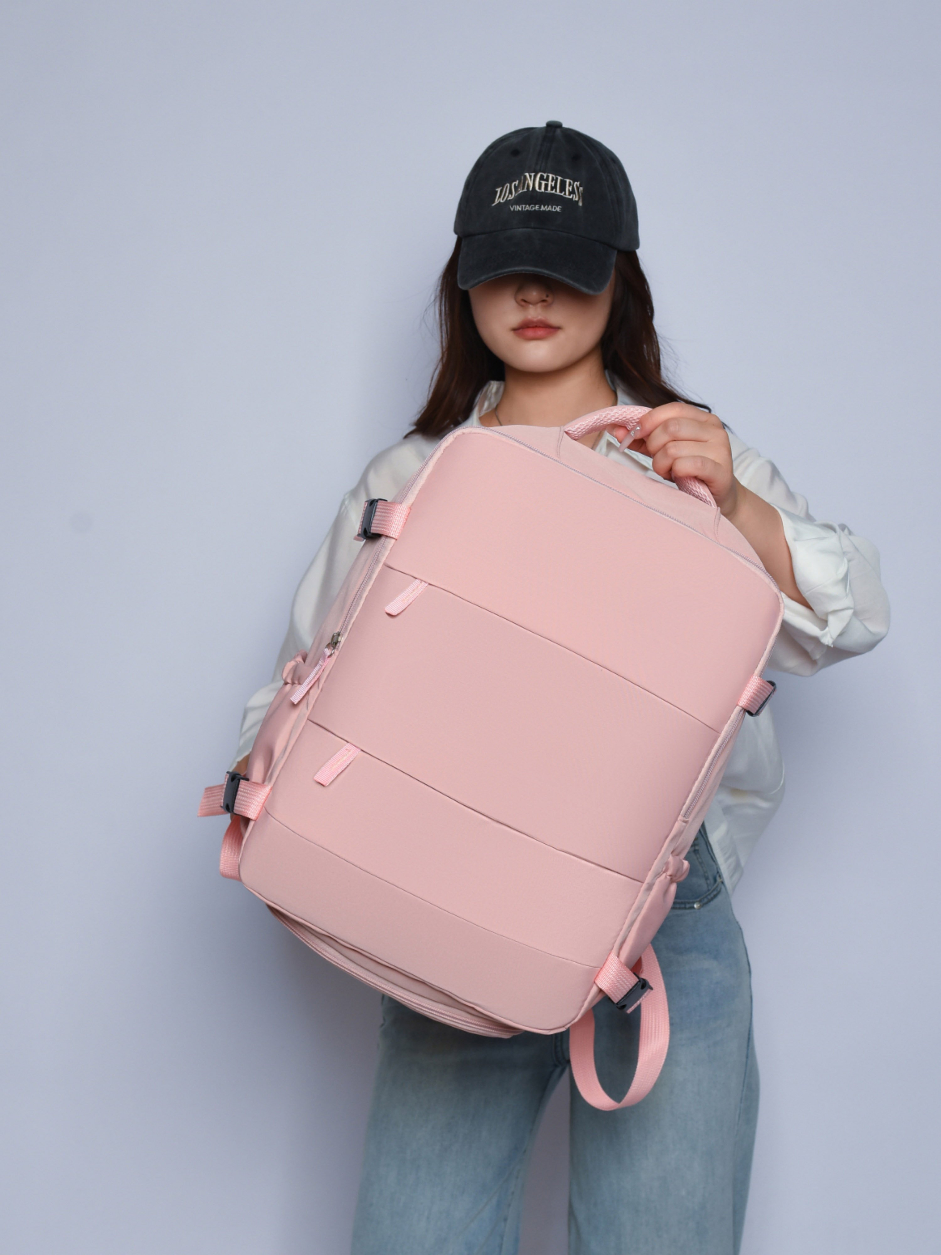 Pink Travel Backpack with Shoe Compartment