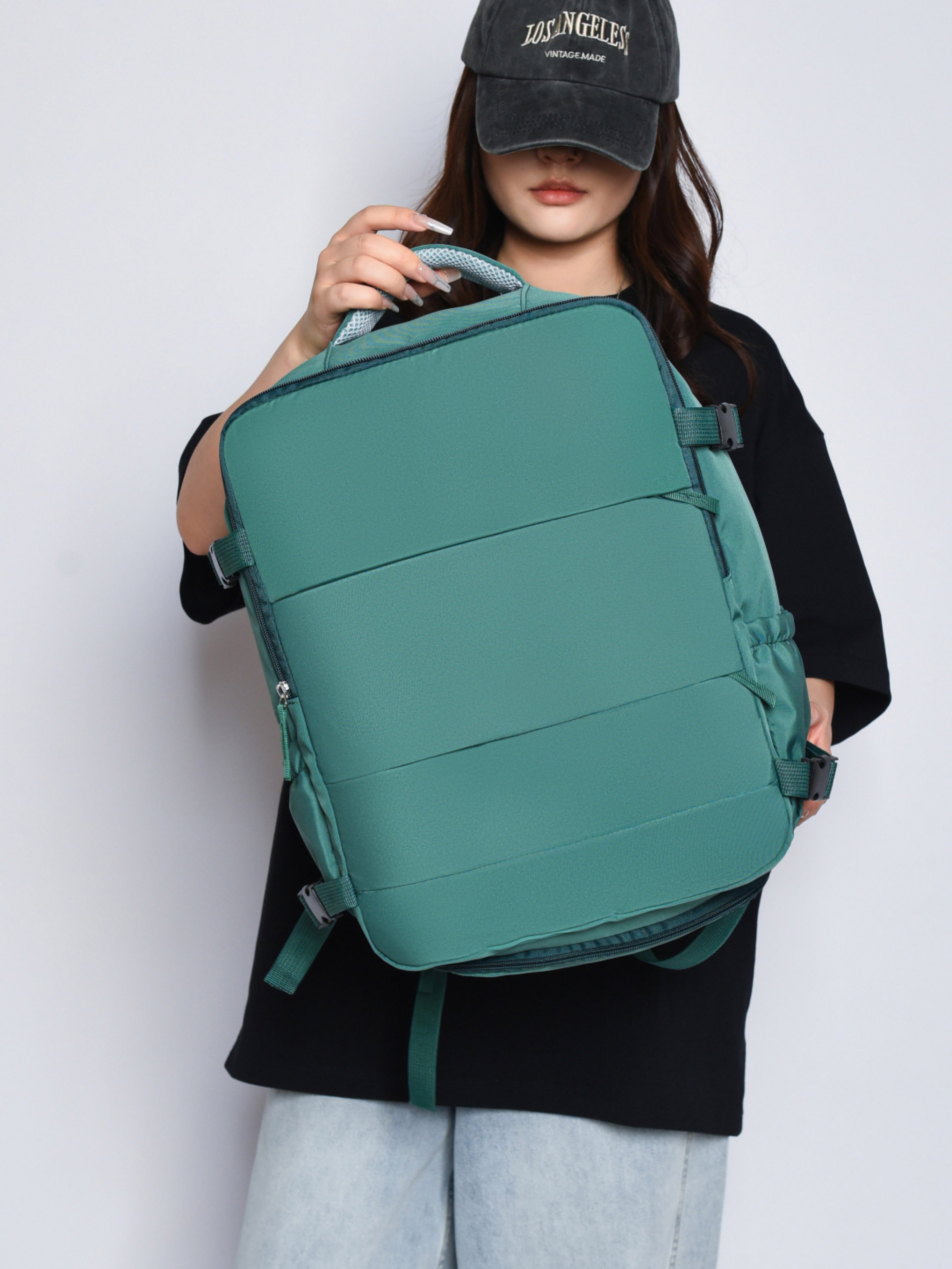 Green Travel Backpack with Shoe Compartment