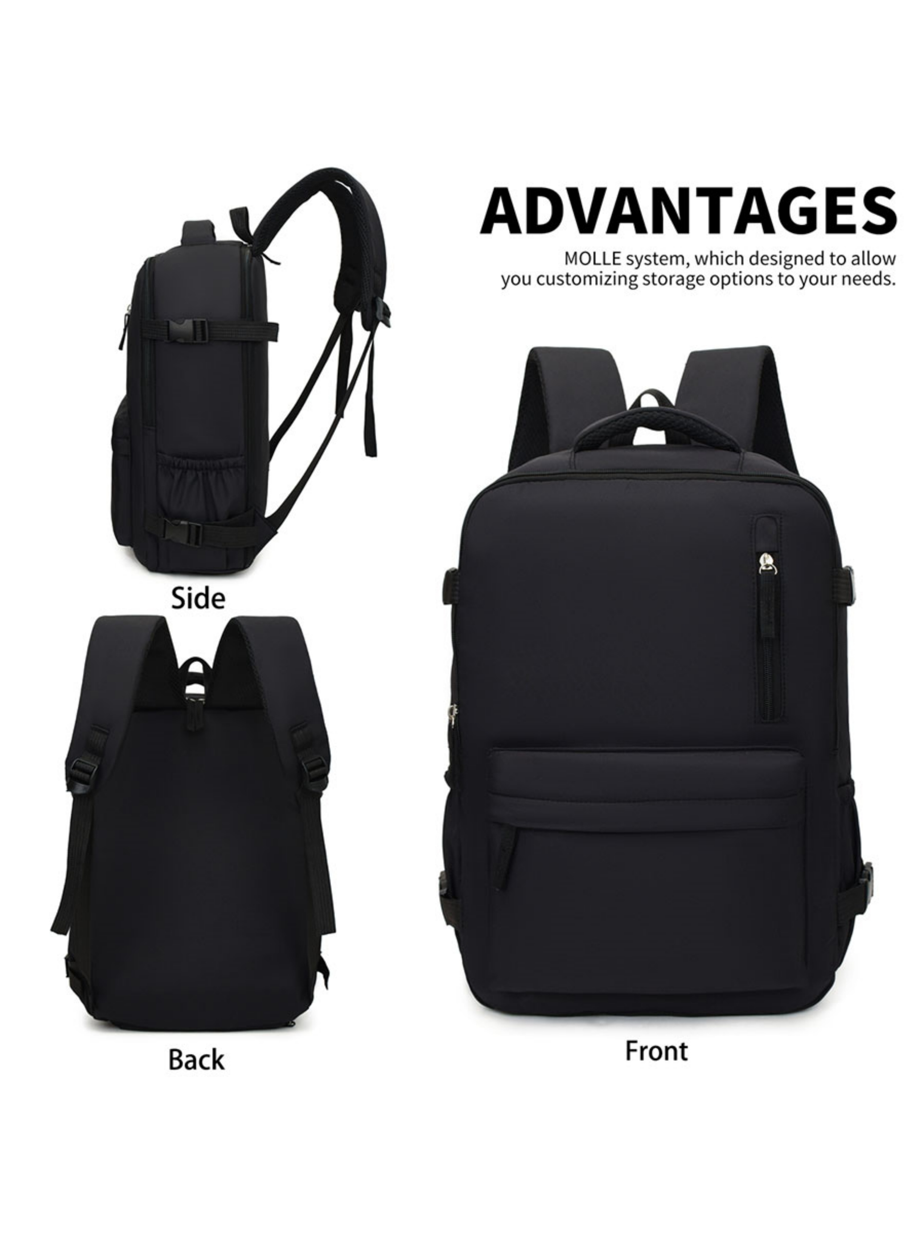 Black Travel Backpack with Shoe Compartment